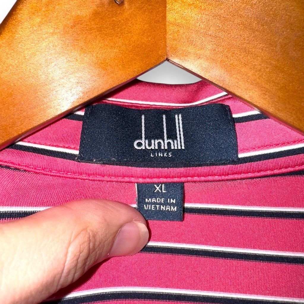 Alfred Dunhill Dunhill London Pink & Navy Stripe Performande Golf Polo Shirt XL Size US XL / EU 56 / 4 - 2 Thumbnail