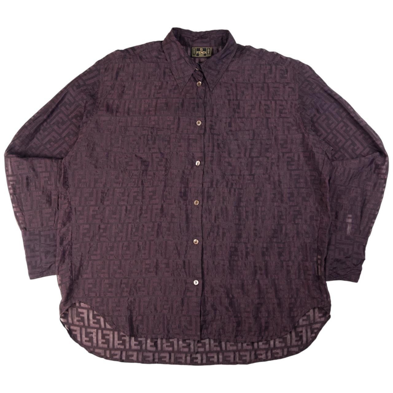 FENDI｜LONG-SLEEVED SHIRTS (Fendi Roma nylon shirt (FW12 Fendi Vintage Fendi Roma Monogram Sheer Button Up Shirt XL