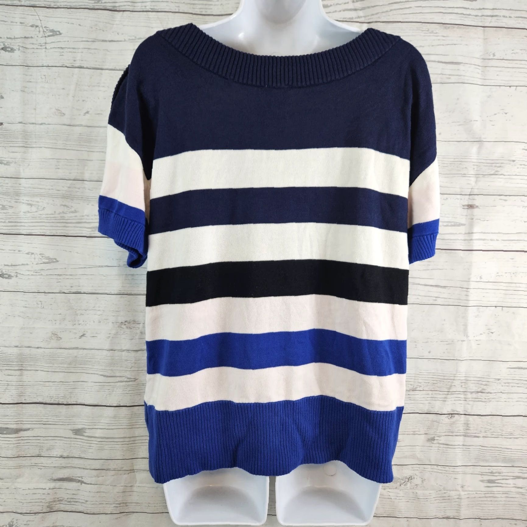 Vintage Cabi 5448 Womens Pullover Sweater Shirt Knit Cotton Blue Pink Striped M Adult Womens) Size M / US 6-8 / IT 42-44 - 4 Thumbnail