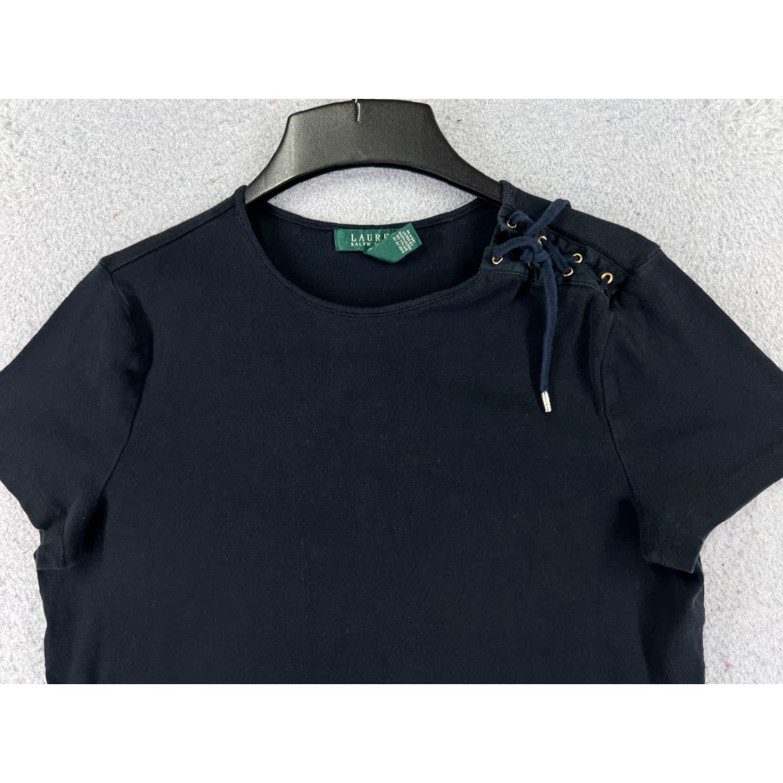 Ralph Lauren VINTAGE LAUREN RALPH LAUREN Shirt Womens Medium Black 100% Cotton Jersey Tie Shoulder Size M / US 6-8 / IT 42-44 - 4 Thumbnail