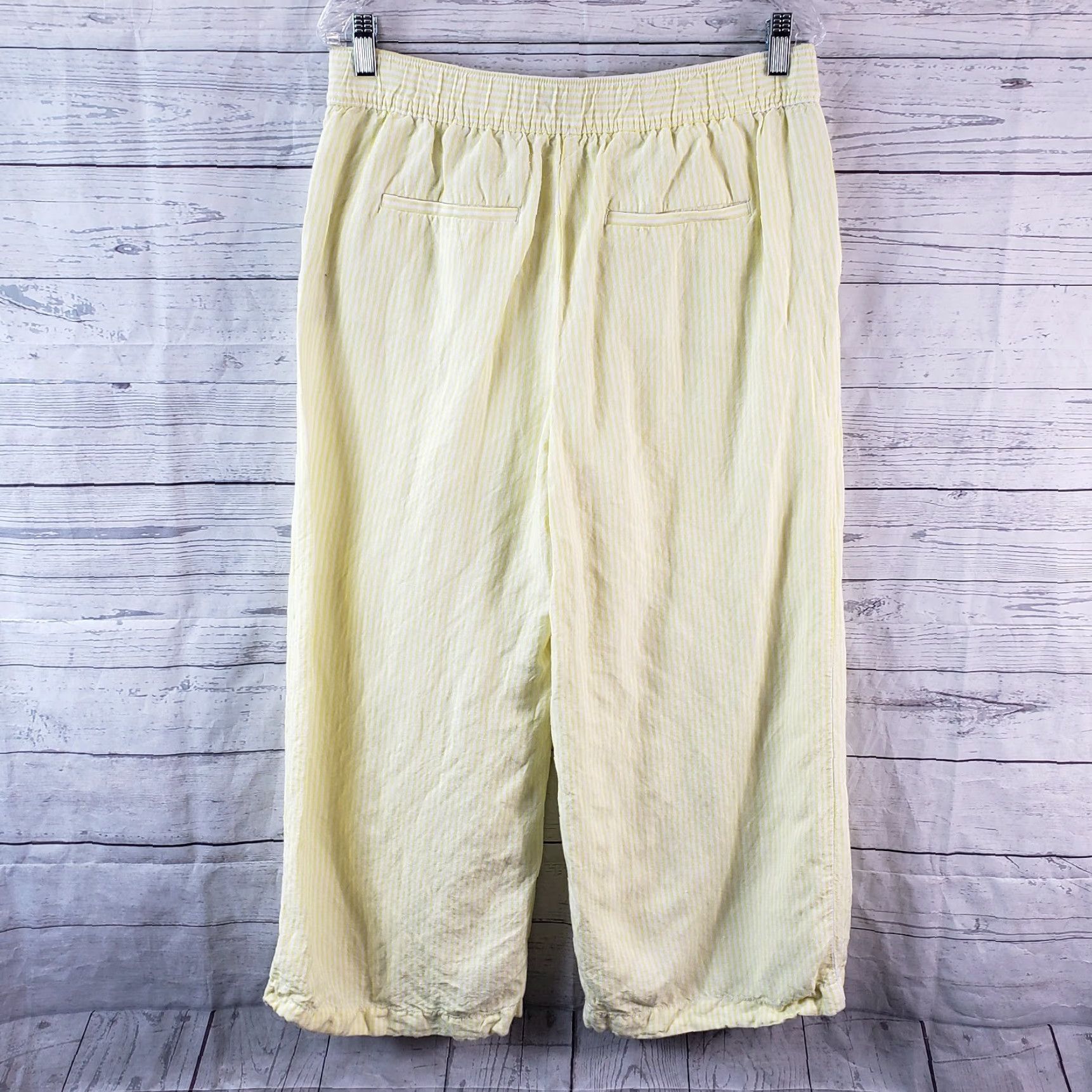Ann Taylor VINTAGE Ann Taylor LOFT Womens Crop Wide Leg Pants Sz Medium Yellow Stripe Linen Blend Size 32" / US 10 / IT 46 - 3 Thumbnail
