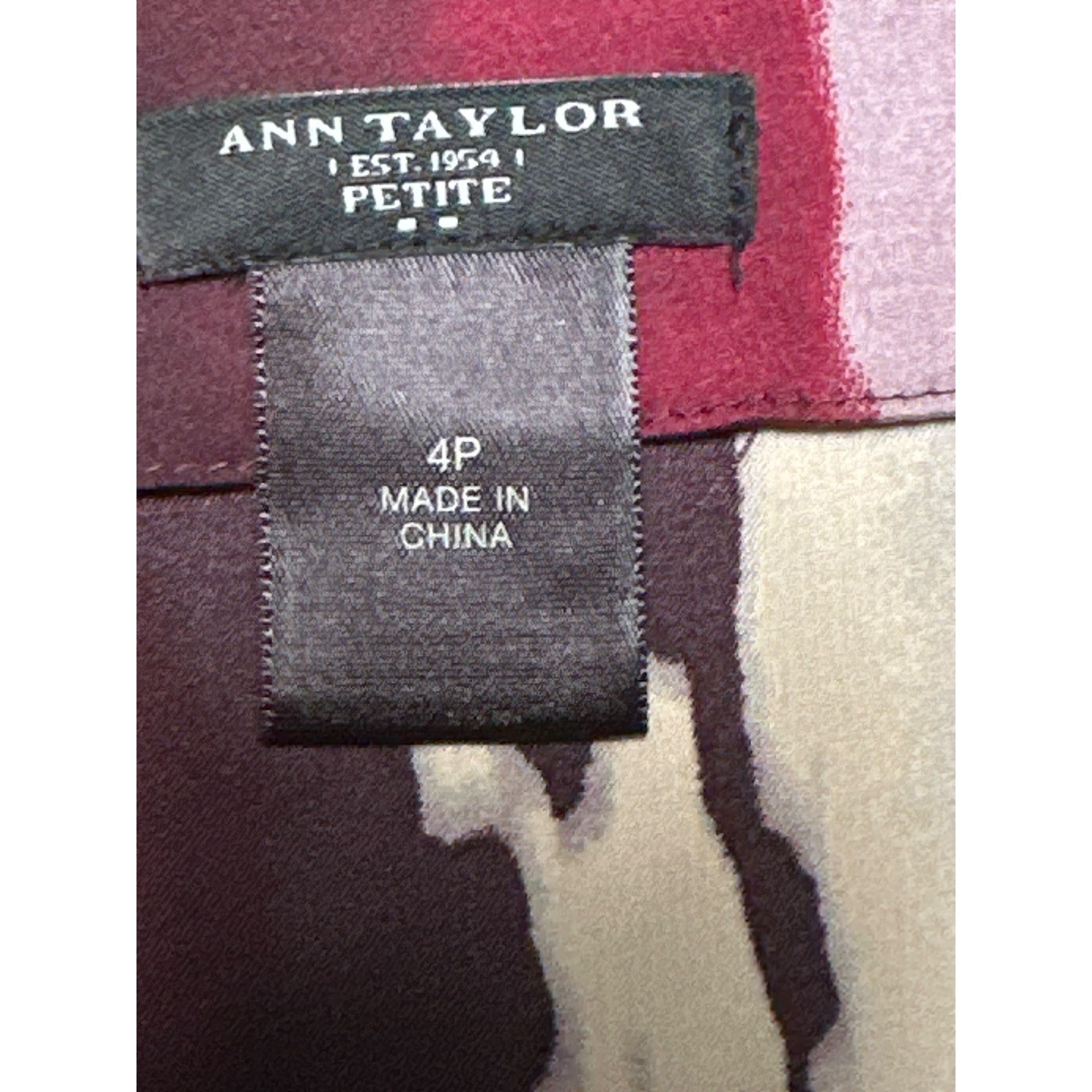 Ann Taylor Ann Taylor Petite 4P Maroon Cream Abstract Cap Sleeve Blouse Size S / US 4 / IT 40 - 8 Thumbnail