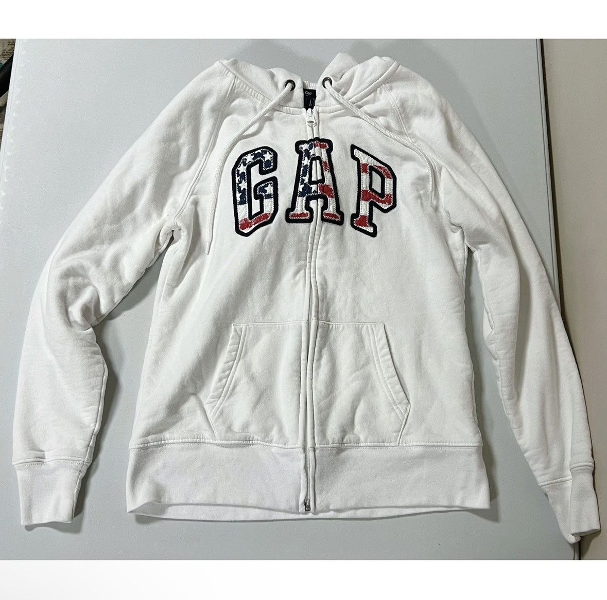 Gap Gap White USA Flag Zipper Sweater Sweatshirt Hoodie Size S🇺🇸✨ Size S / US 4 / IT 40 - 2 Thumbnail