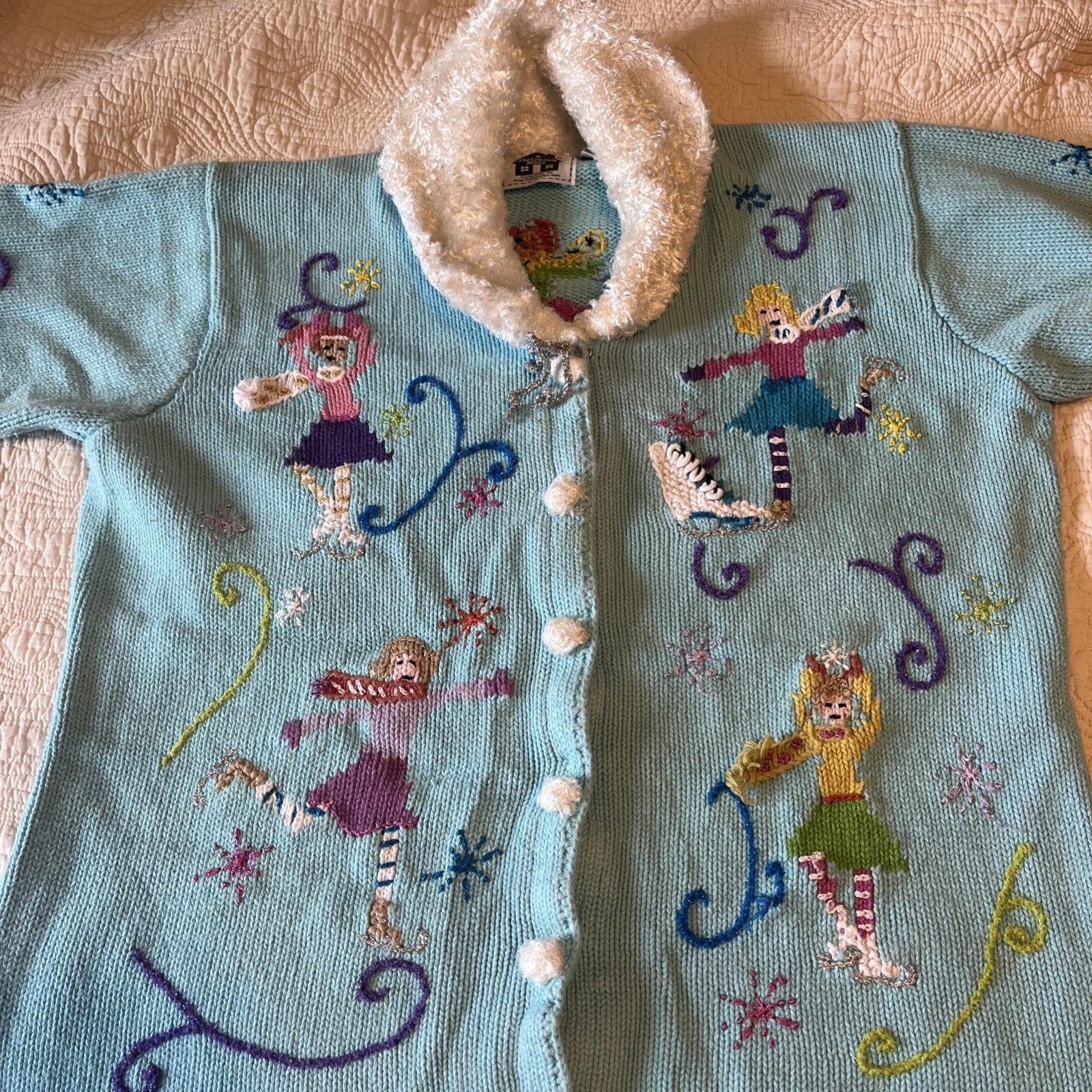 Other Vtg Storybook Knits HSN Size 1X Ice Skaters Cardigan Sweater Size XL / US 12-14 / IT 48-50 - 7 Thumbnail