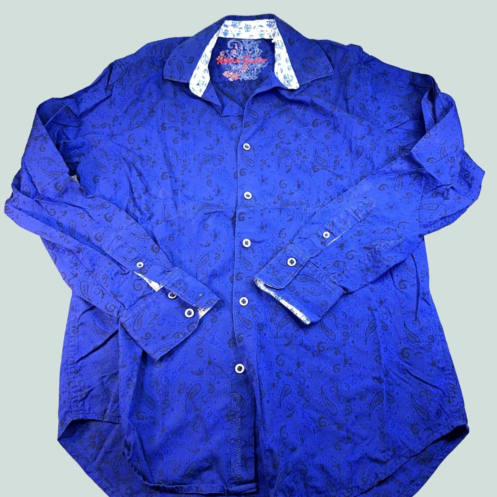 Robert Graham Robert Graham Shirt Men Small Button-Front Blue Geometric Paisley Flip Cuff Casual Short Sleeve? Size US S / EU 44-46 / 1 - 1 Thumbnail