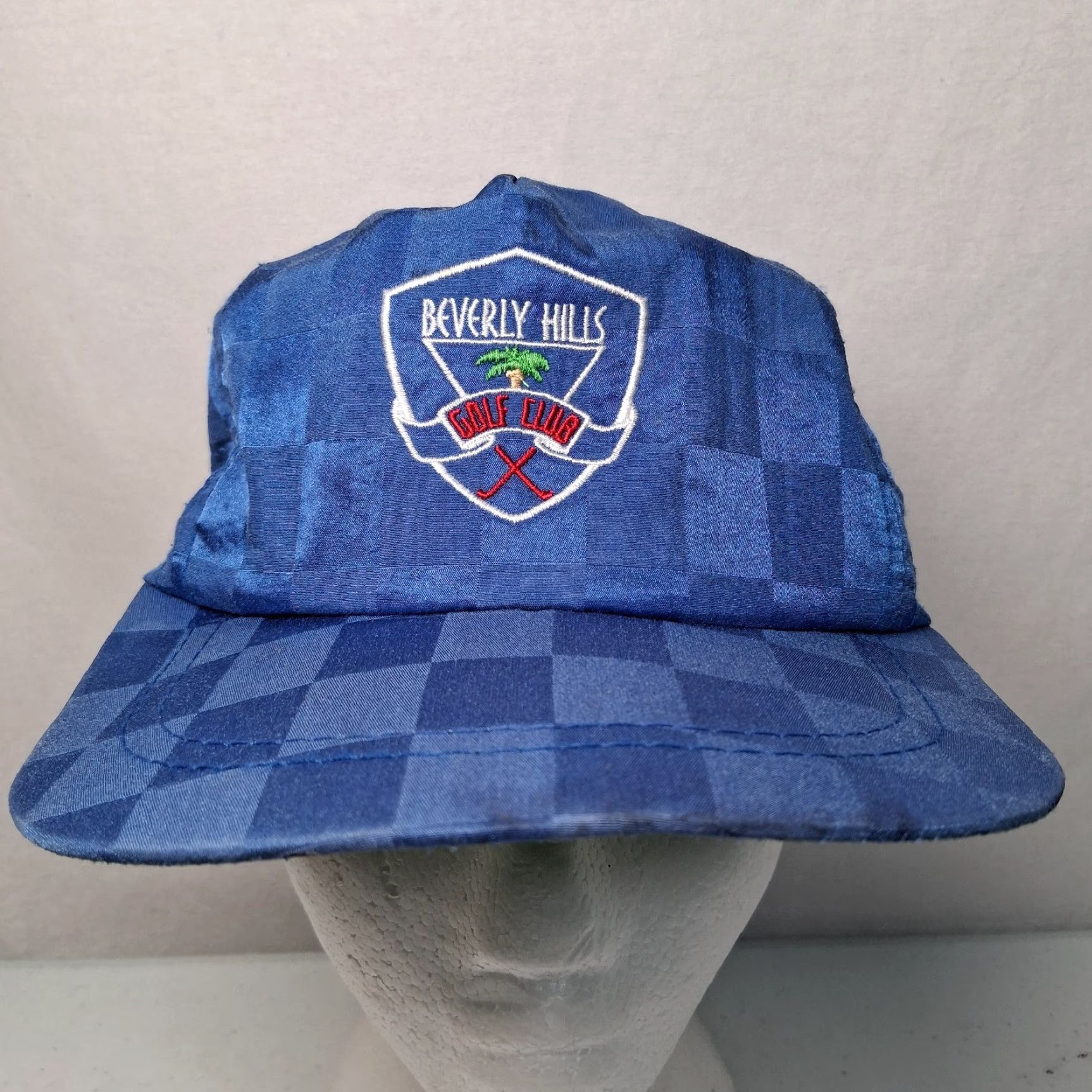 Vintage VINTAGE Beverly Hills Golf Club Cap Hat One Size Blue Checkered Nylon/Poly/Cotton Stain-Treated Adjustable Distressed Embroidered LaMode Men Hat Size ONE SIZE - 6 Thumbnail