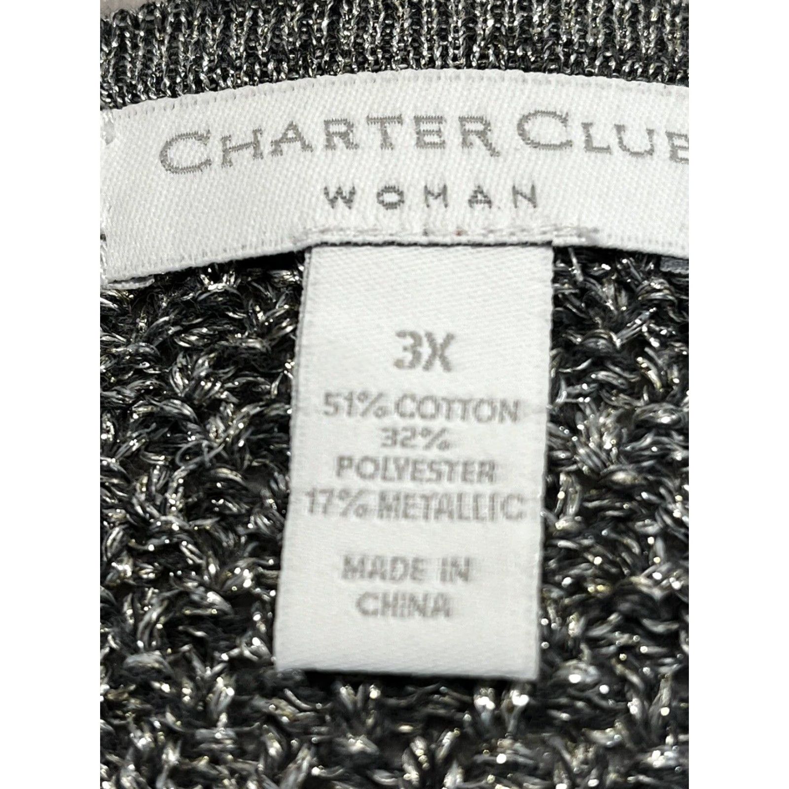 Charter Club Women’s Charter Club Knit Silver Cardigan Sweater 3X Plus Beaded Trim Stretch Size XXL / US 16-18 / IT 52-54 - 7 Thumbnail