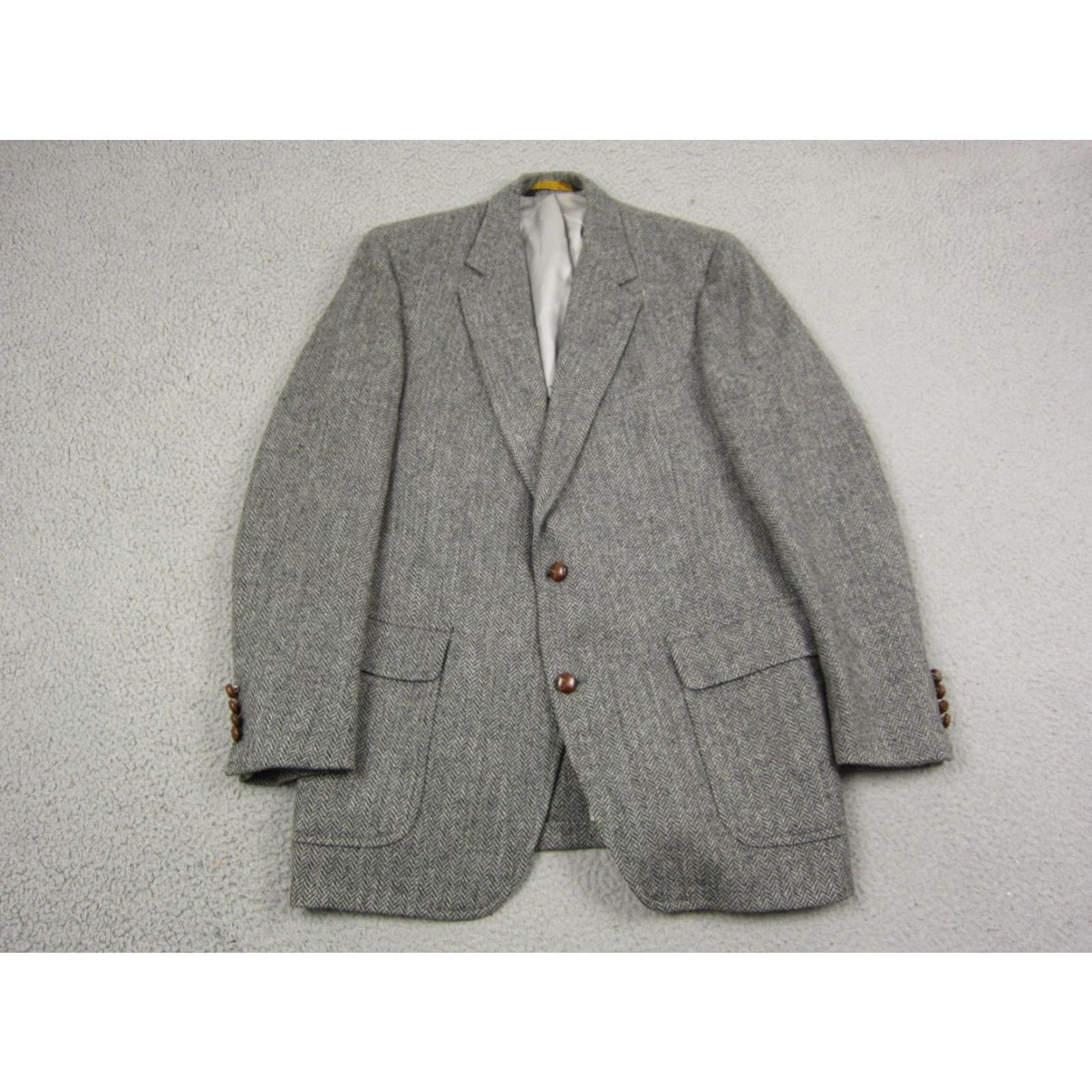 Lands' End VINTAGE Lands End Blazer Jacket Mens 44L Gray Herringbone Tweed Wool Coat 80s Blazer Men Size 44R - 2 Thumbnail