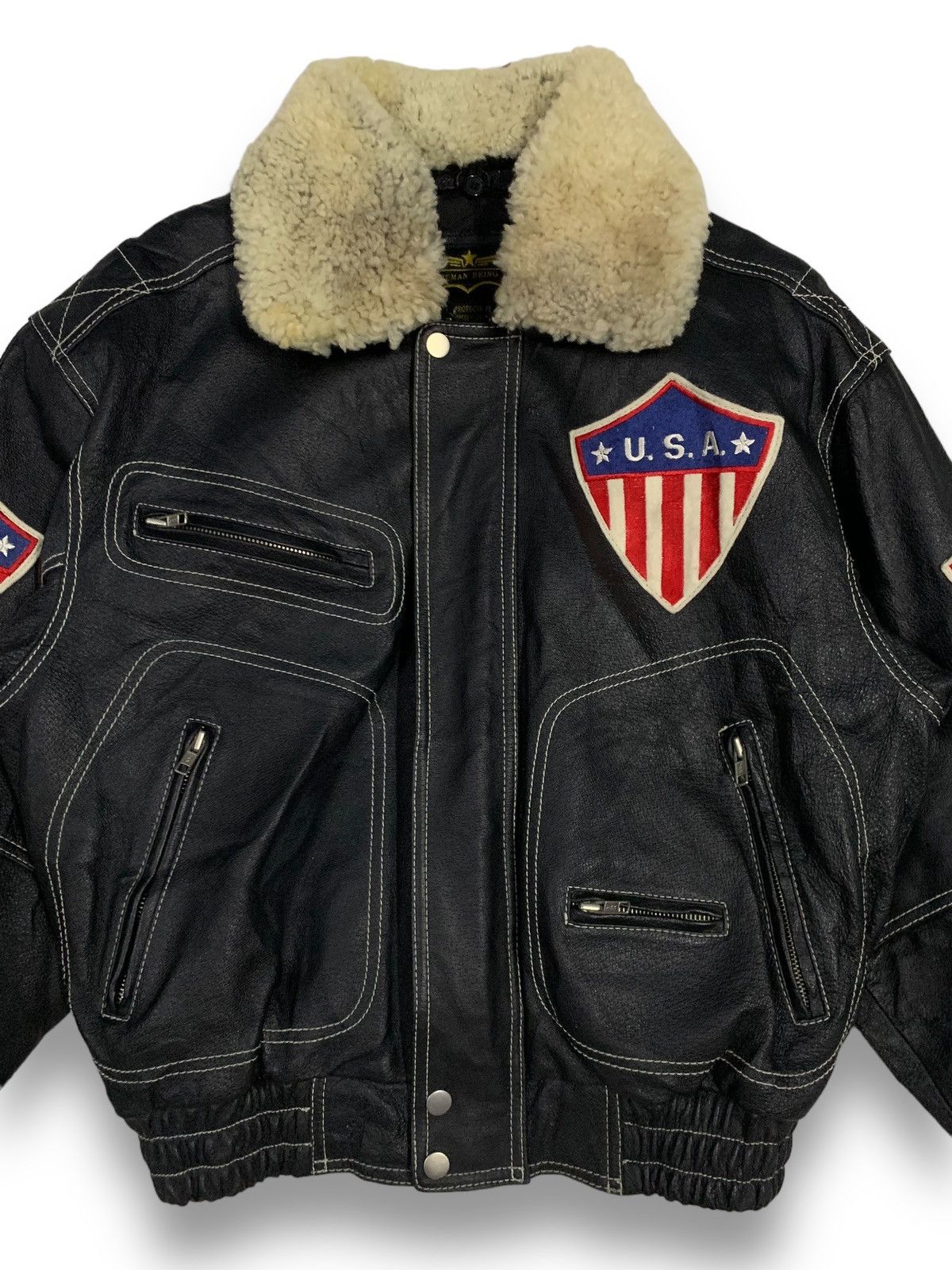 Other Vintage Human Being USA Flag Real Leather Bomber Jacket Size US M / EU 48-50 / 2 - 4 Thumbnail