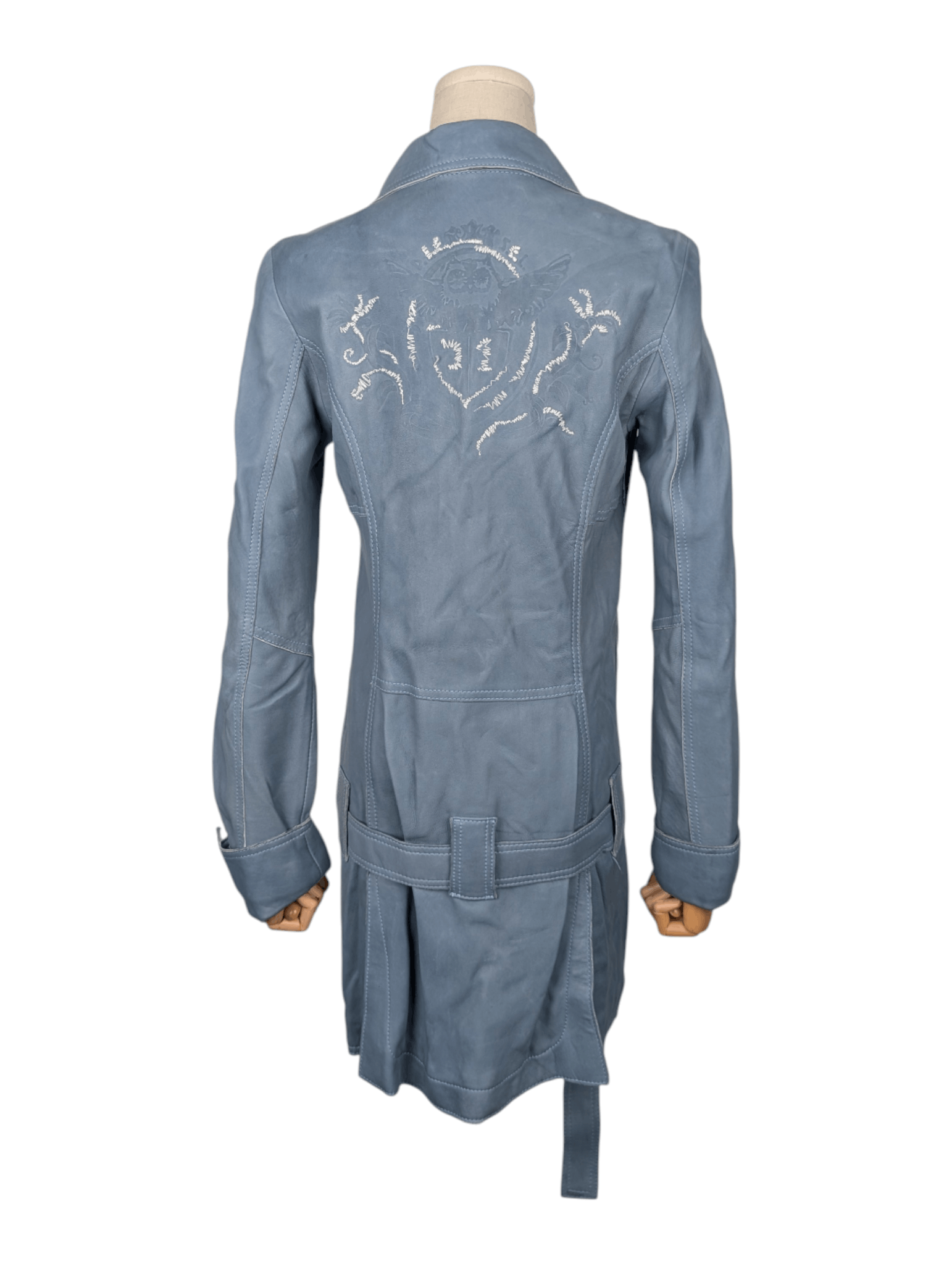 Diesel Blue Leather Coat With Owl Print Stitching At The Back Size M / US 6-8 / IT 42-44 - 2 Thumbnail