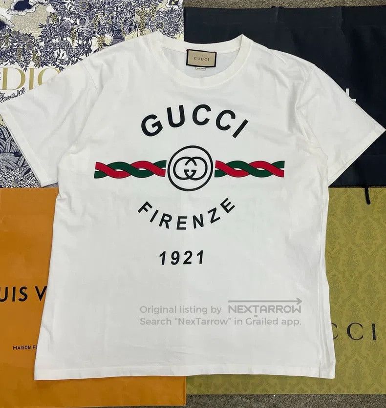 Gucci White printed letter logo short-sleeved T-shirt
