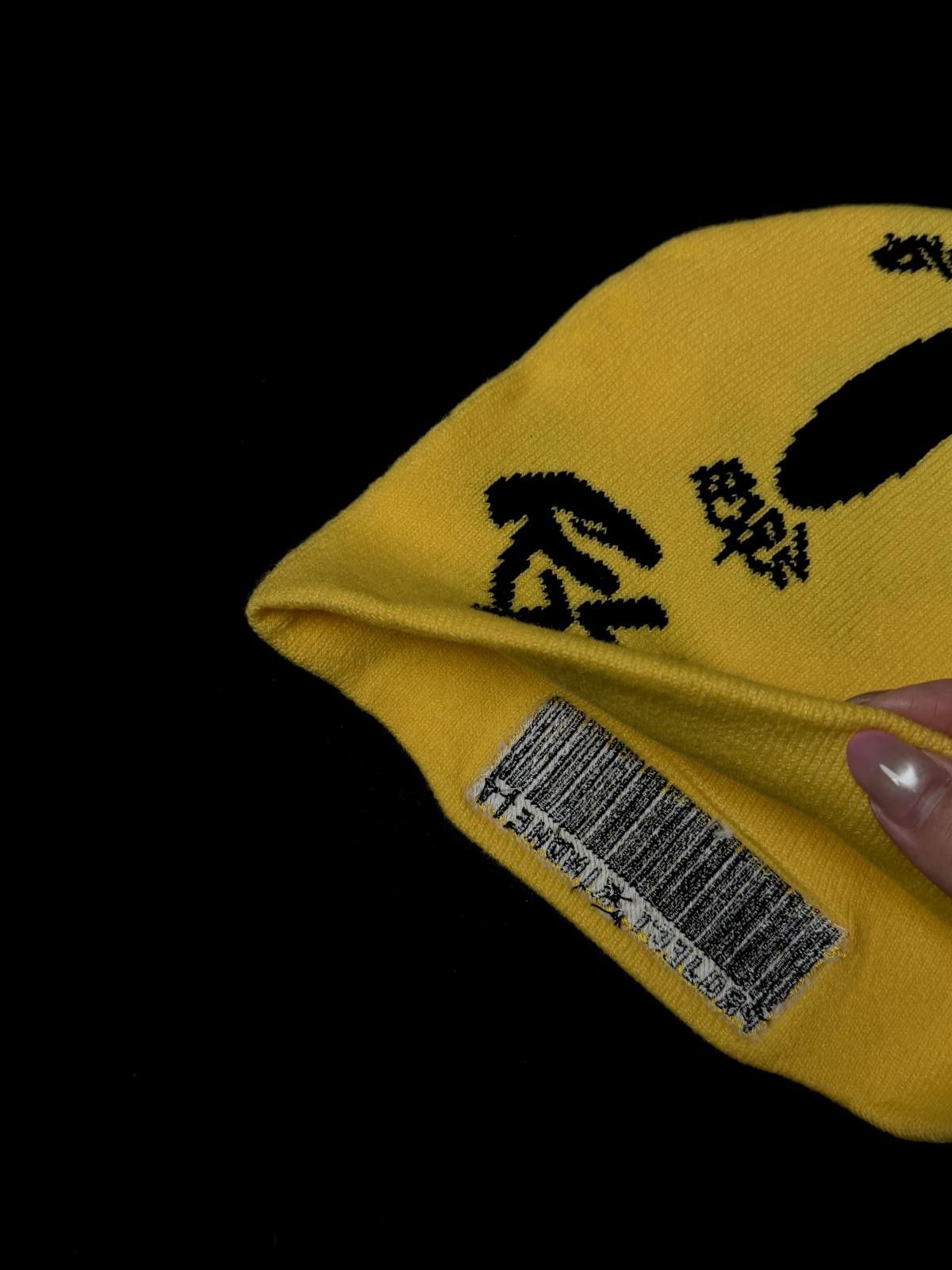 Japanese Brand Y2k Graffiti Smiley Face No Cuff Knit Yellow Beanie Hat OS Size ONE SIZE - 4 Thumbnail
