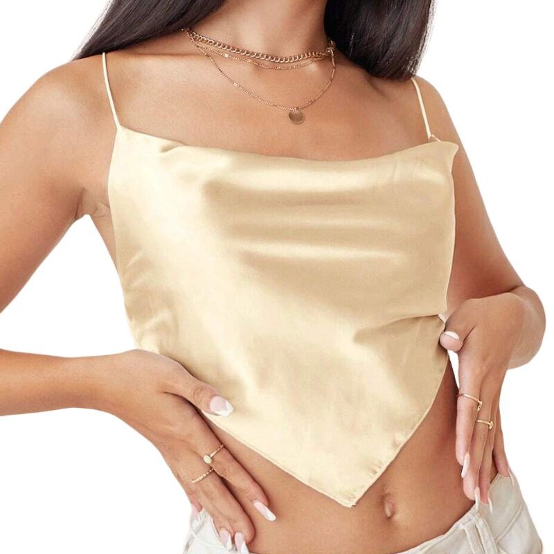 Shein Unity Tie Back Hanky Hem Cami Top in Gold, Size L Size L / US 10 / IT 46 - 1 Thumbnail