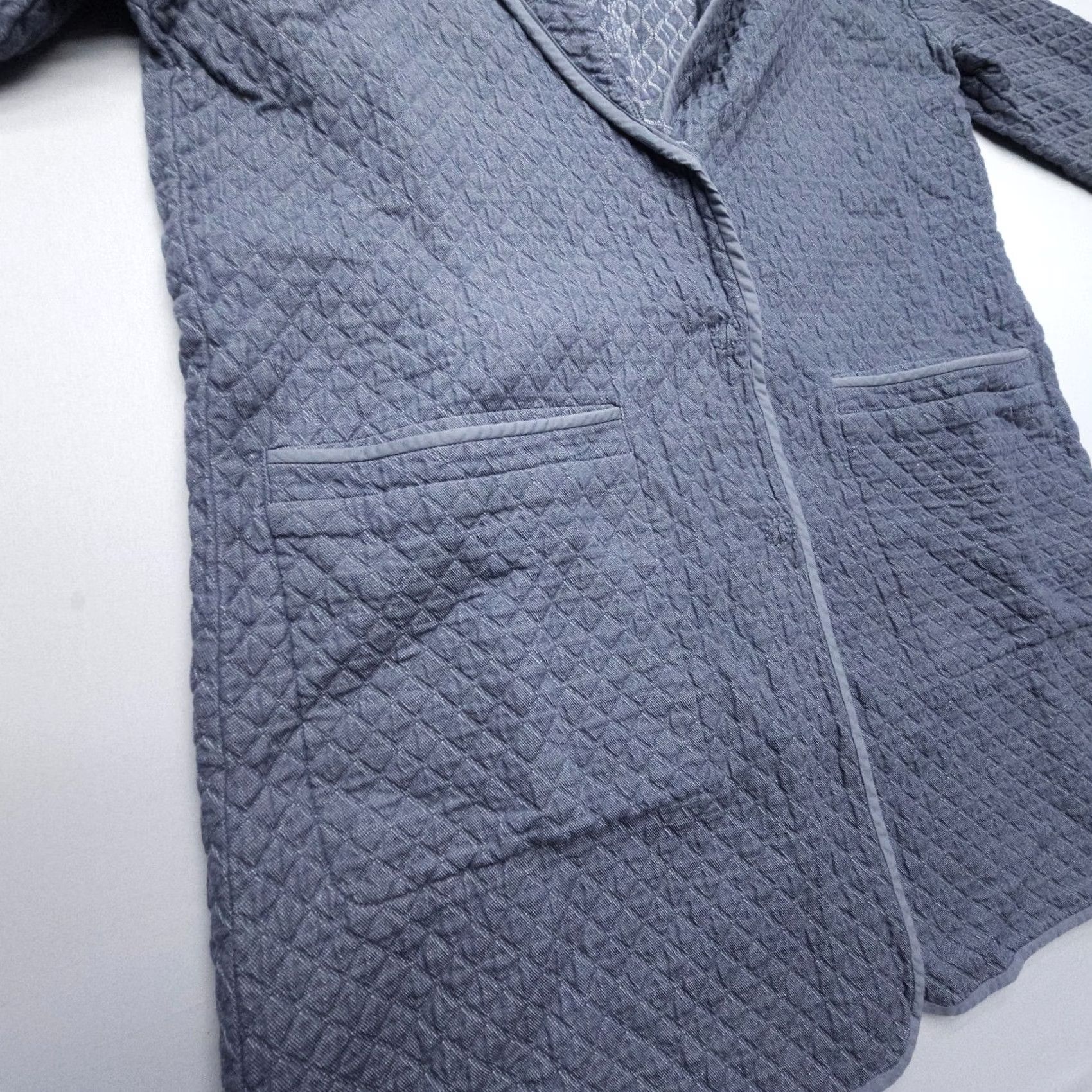 Eileen Fisher Eileen Fisher Quilted Kimono Jacket Small Cotton Pockets Shacket Geometric Knit 3/4 Sleeve Snap Front Blue Womens Vintage No Ladies Mens Size S / US 4 / IT 40 - 5 Thumbnail