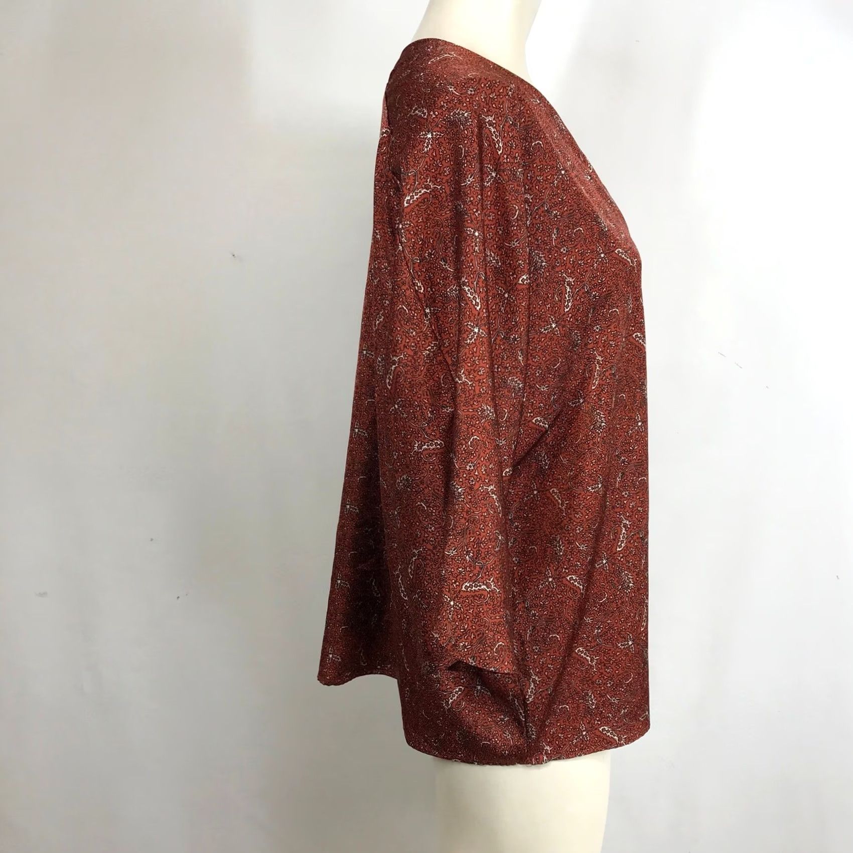Banana Republic Banana Republic Blouse V-Neck 3/4 Sleeve Satin Paisley Women's Size L Brown Orange Tunic Casual Womens Size L / US 10 / IT 46 - 4 Thumbnail