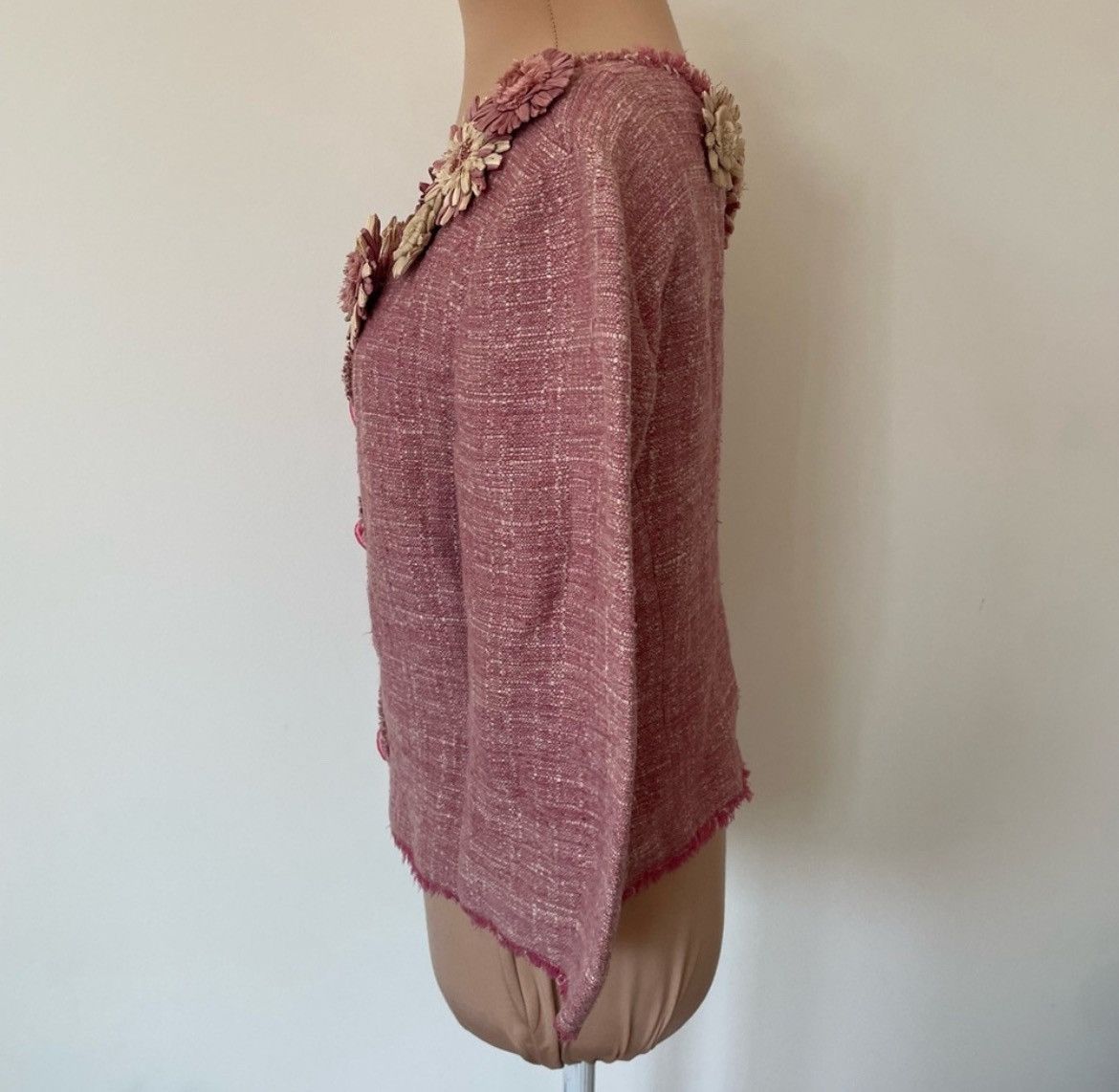 Moschino Moschino Tweed Knit Raw Edge Embellished Collarless Jacket Size M / US 6-8 / IT 42-44 - 2 Thumbnail