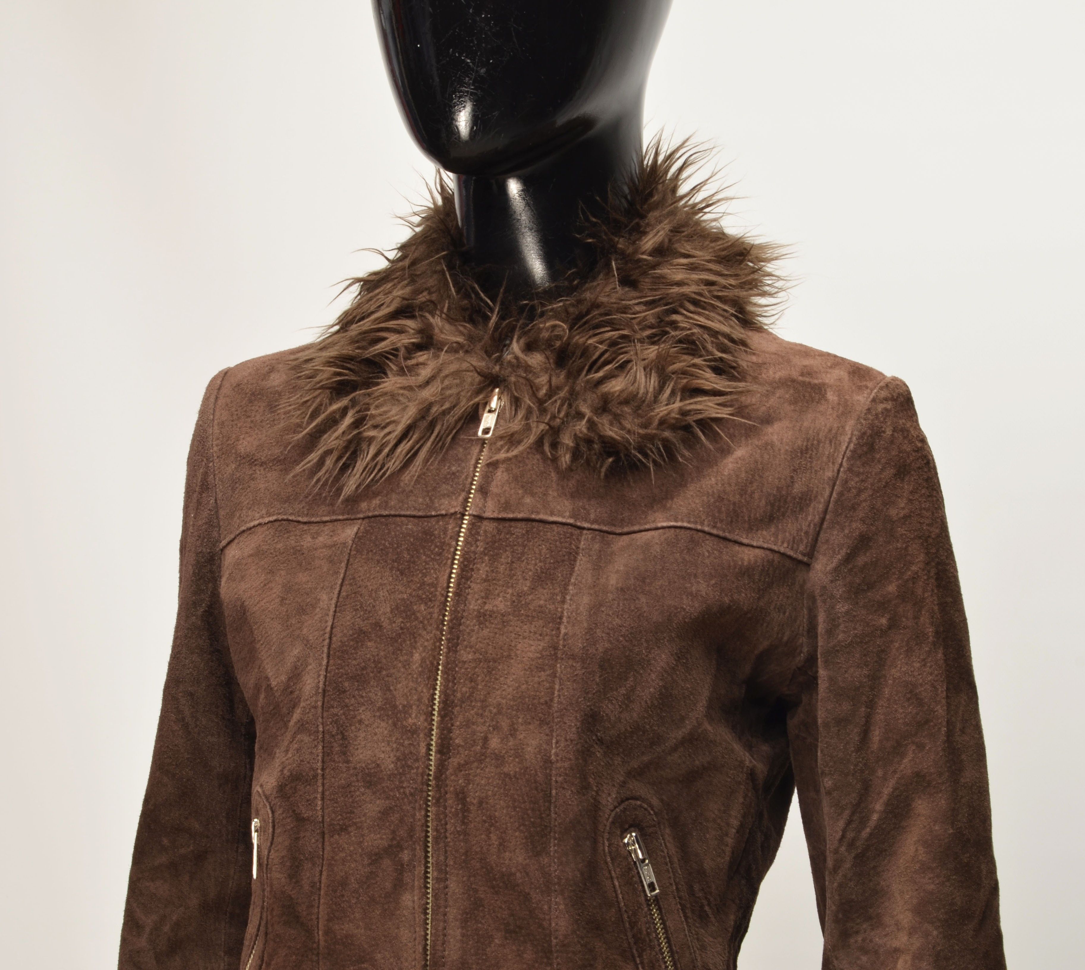 Other Vero Moda Y2K Suede Fur Collar Zip Up Biker Spy Jacket Size S / US 4 / IT 40 - 2 Thumbnail