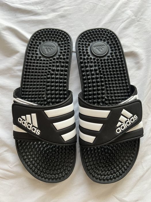 Adidas 2000s Used Adidas Therapeutic Bumpy Black&White Slides | Grailed