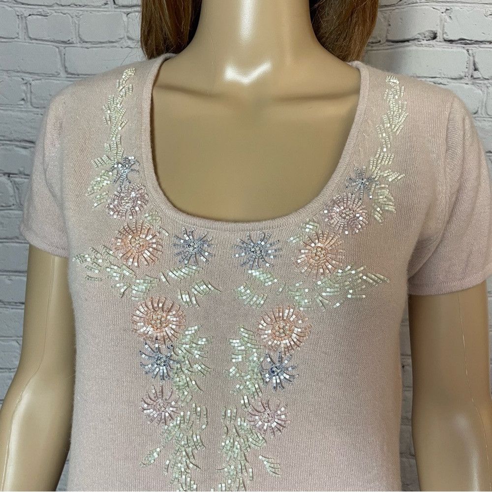 Other Vintage Lucifair Wool Short Sleeve Embellished Pale Pink To Size M / US 6-8 / IT 42-44 - 2 Thumbnail