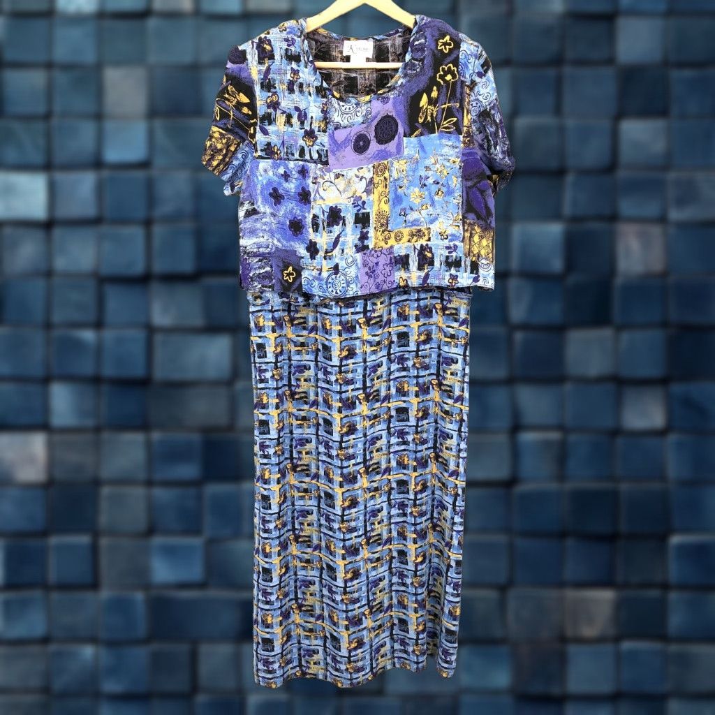 Vintage K Studio Vintage Dress Maxi Floral Blue 16 Short Sleeve Round Neck  Women 16 90s Cottagecore Grandma Grunge Vintage K Studio Dress | Grailed