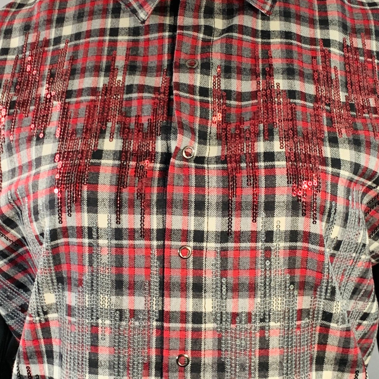 Giambattista Valli GIAMBA by GIAMBATTISTA VALLI Black Red Wool Snaps Shirt Size XL / US 12-14 / IT 48-50 - 2 Thumbnail