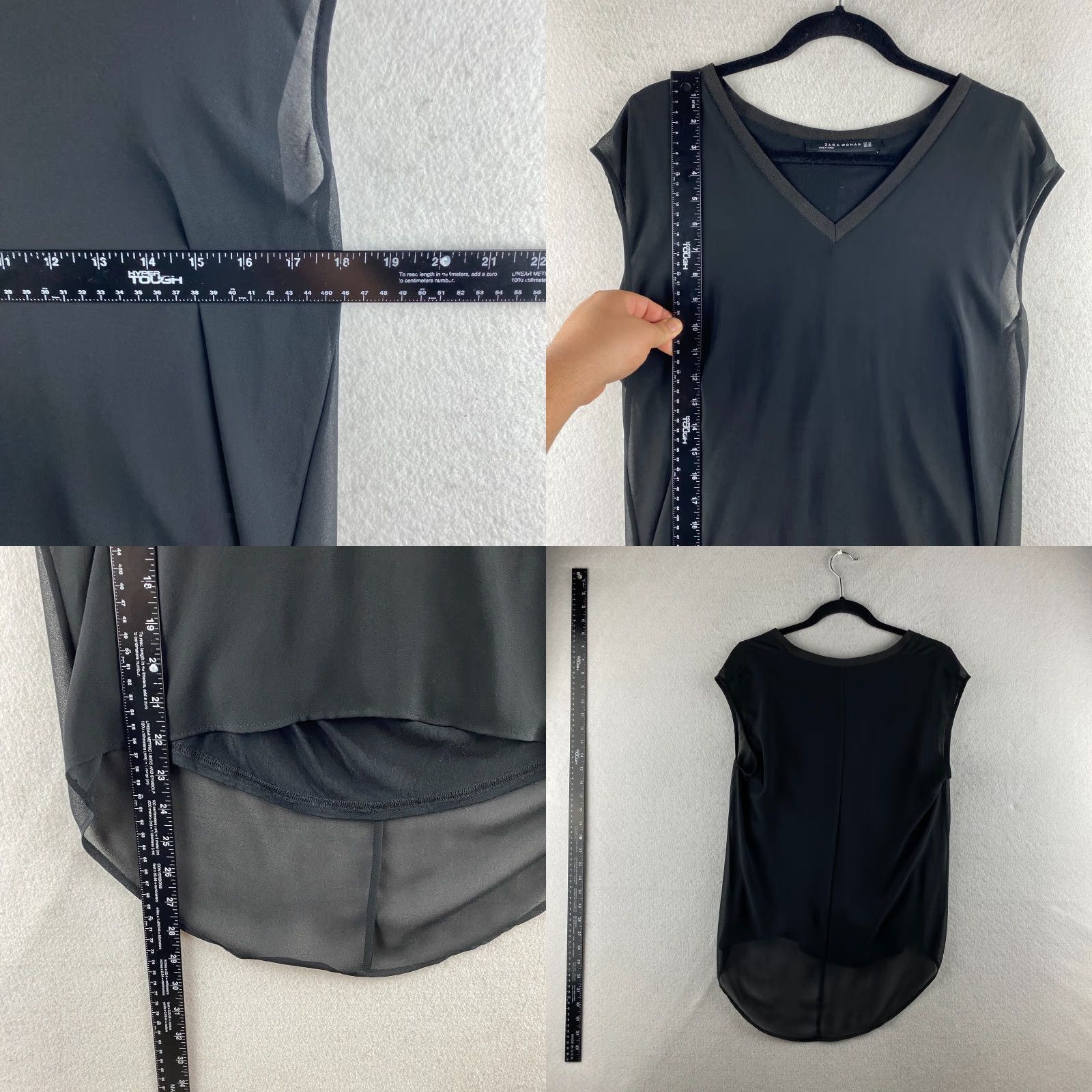 Zara Zara Blouse Womens XS Black Sheer Long Back V Neck Sleeveless Light Weight Modern Shirt XS Womens Black Blouse Size XS / US 0-2 / IT 36-38 - 8 Thumbnail