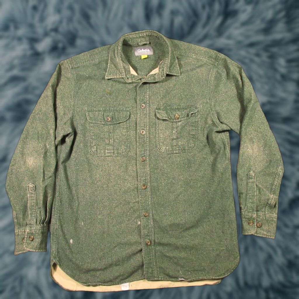 Vintage Cabela's Flannel Shirt Mens LT Green Cotton Button-Up Long Sleeve Pocket Heavyweight Workwear Casual Size US L / EU 52-54 / 3 - 1 Thumbnail
