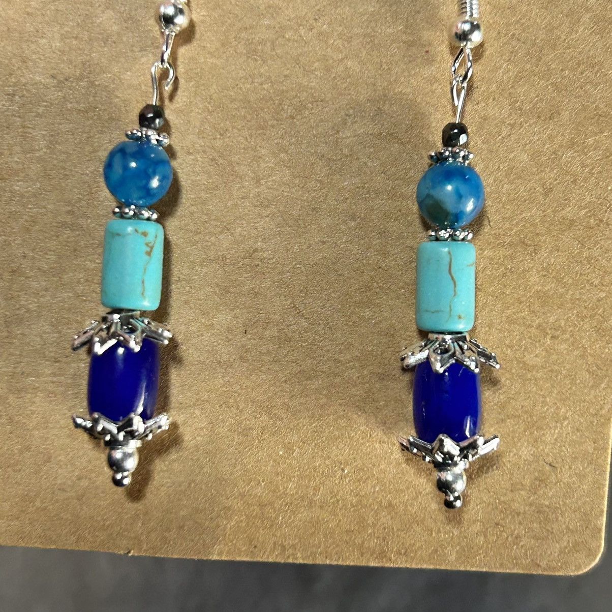 Handmade Handcrafted elegant faux turquoise dragon vein earrings Size ONE SIZE - 3 Thumbnail