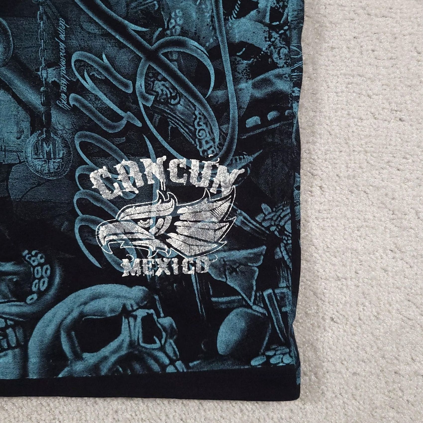 Vintage Cancun Mexico Pirate Skull Shirt Mens Small Black Graphic Tee Souvenir Euro American Cotton Active Wear Size US S / EU 44-46 / 1 - 4 Thumbnail