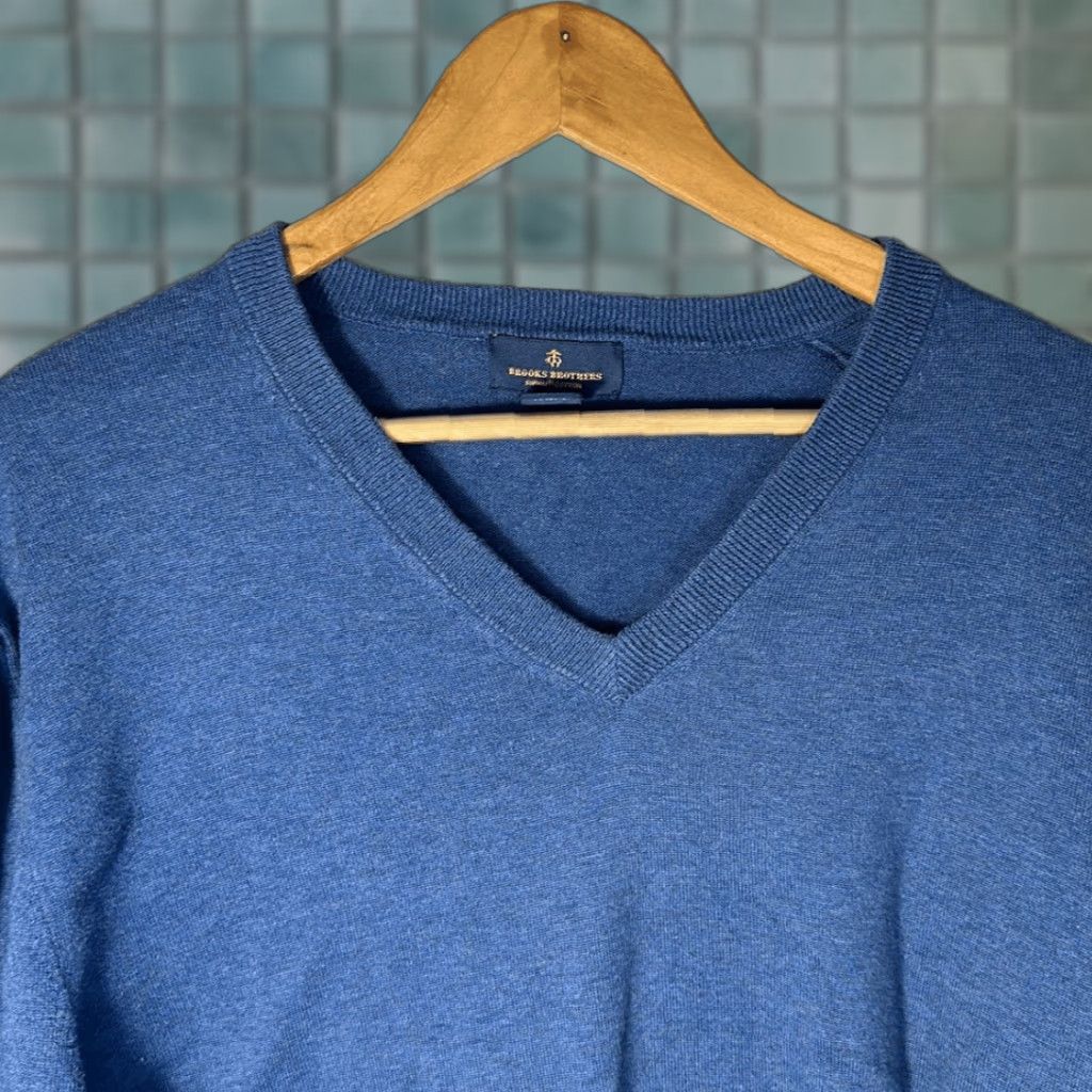 Brooks Brothers Brooks Brothers Sweater Men XL Blue Supima Cotton V neck Size US XL / EU 56 / 4 - 1 Thumbnail