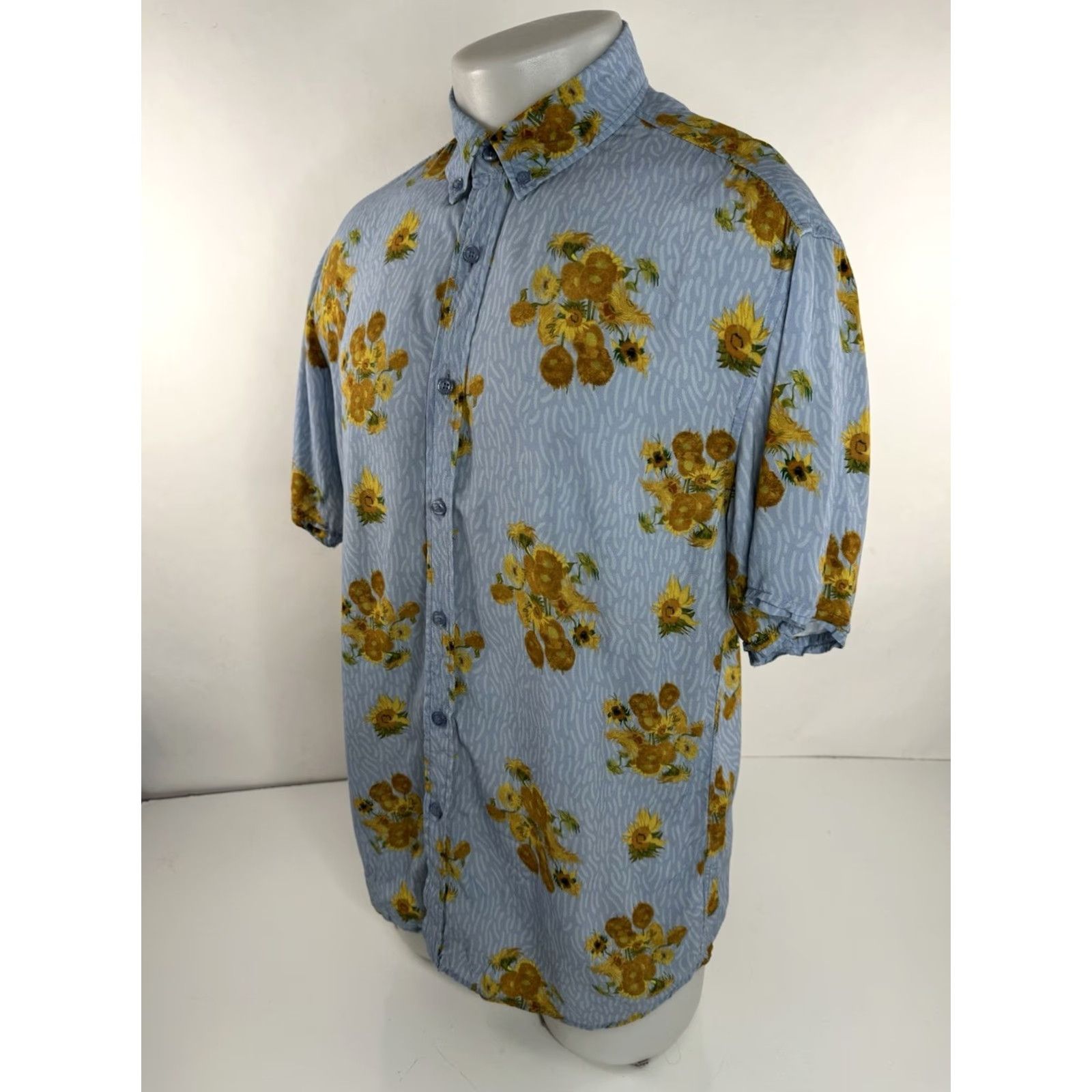 Sunflower RSVLTS VAN GOGH SUNFLOWERS Mens M Shirt Cardigan Button-Up Short Sleeve Blue 90s J8 Mens Size US M / EU 48-50 / 2 - 3 Thumbnail