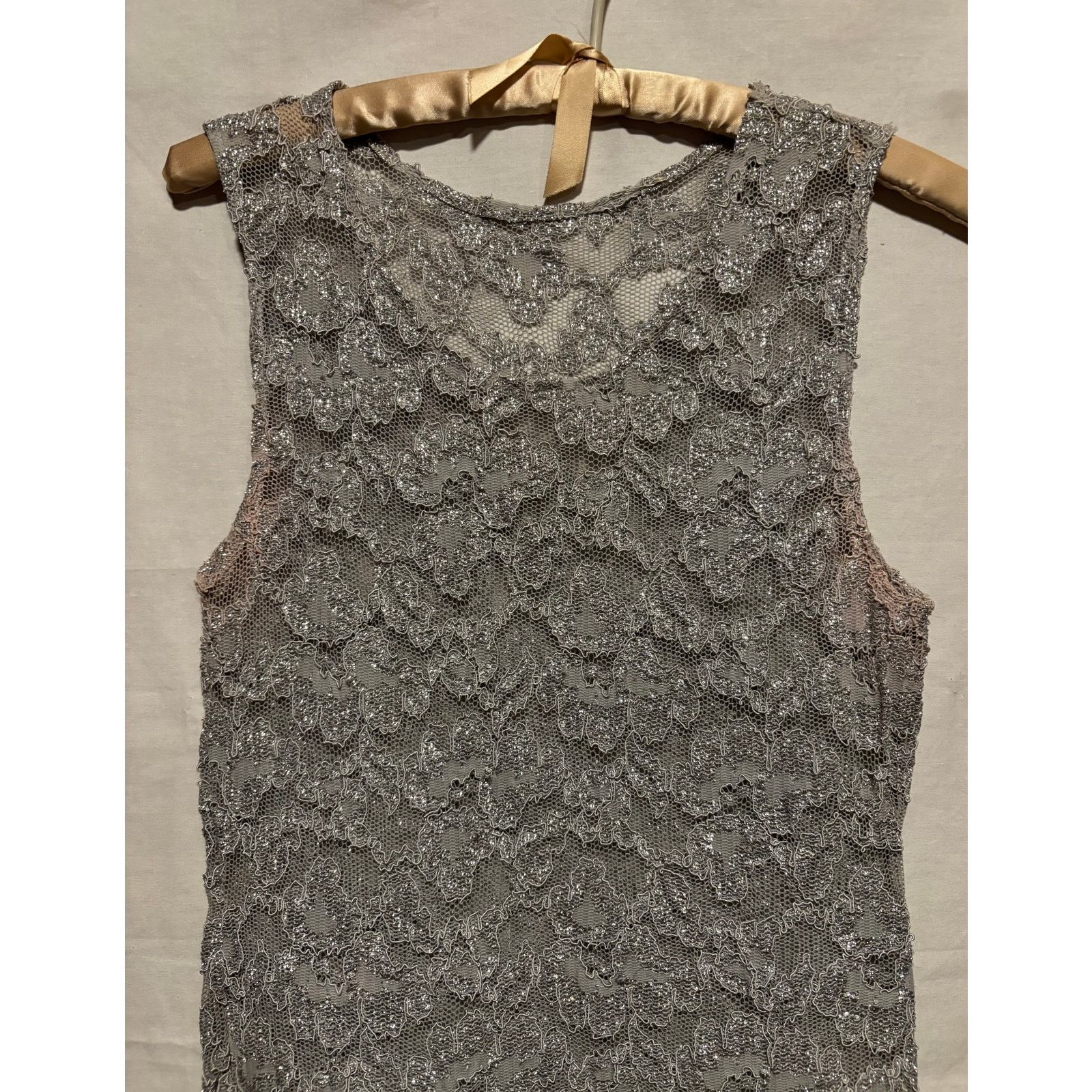Vintage Lew Magram Vtg Silver Stretch Lace Top Cami Scallop Bottom Size M / US 6-8 / IT 42-44 - 5 Thumbnail