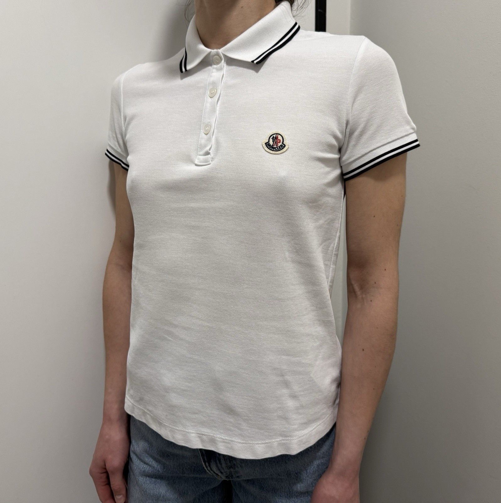 Moncler DDP Moncler Womens Polo White Maglia Logo Top Cotton size XS Size XS / US 0-2 / IT 36-38 - 8 Thumbnail