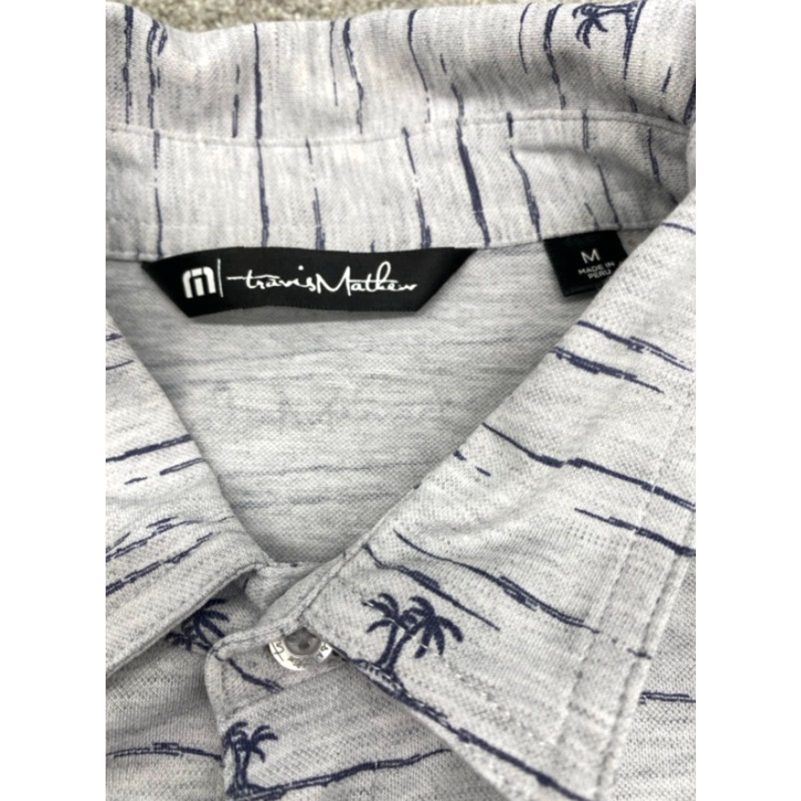 TravisMathew Travis Matthews Polo Shirt Men's M Short Sleeve Grey Palm Trees Golf 5841 Size US M / EU 48-50 / 2 - 3 Thumbnail