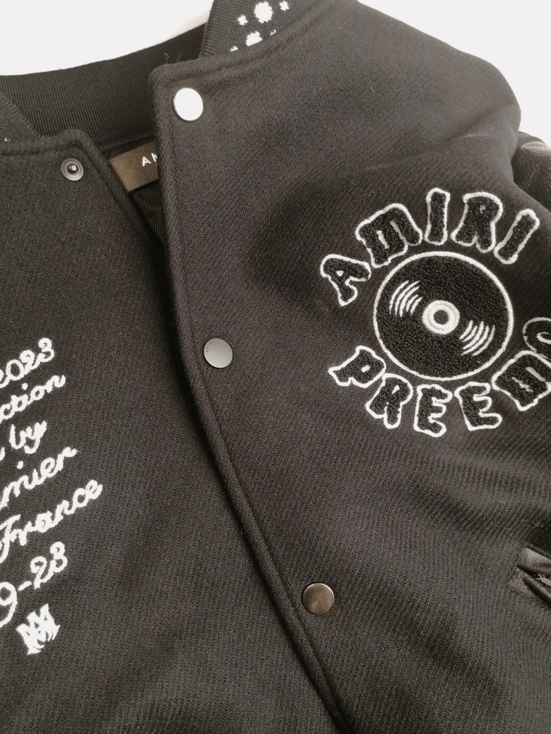 Amiri Amiri DJ Preemo Leather Sleeve Wool Black Varsity Jacket Size US XL / EU 56 / 4 - 6 Thumbnail