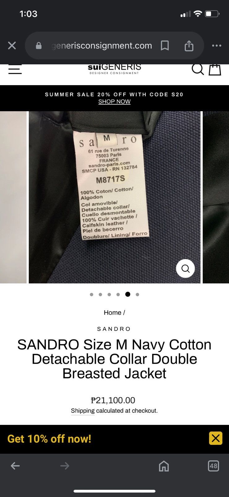 Sandro SANDRO Detachable Collar Double Breasted Jacket Size US M / EU 48-50 / 2 - 12 Thumbnail