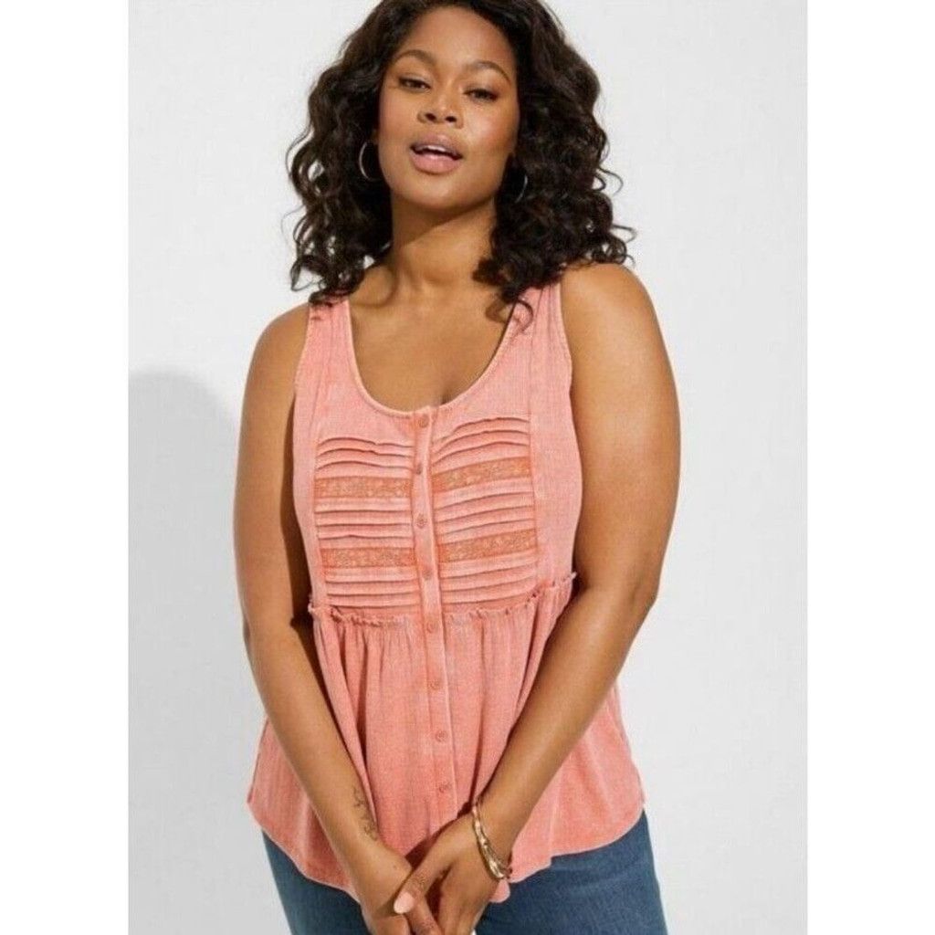 Torrid Torrid Pink Flowy Button Up Stretchy Baby Doll Tank Top Size S / US 4 / IT 40 - 5 Thumbnail