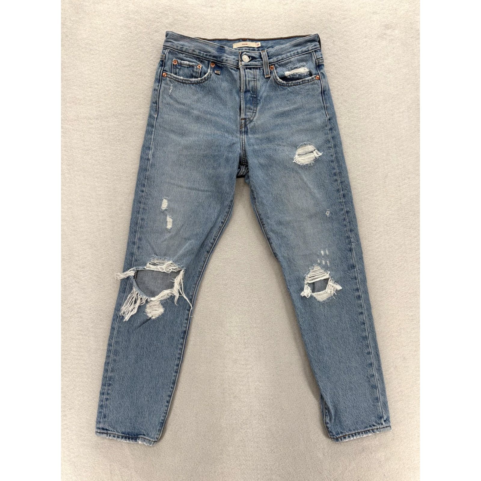Levi's Levis Premium Wedgie Straight Jeans Womens 26 Blue High Rise Distressed Pockets 5-Pocket Denim Jeans Womens Size 26" / US 2 / IT 38 - 2 Thumbnail