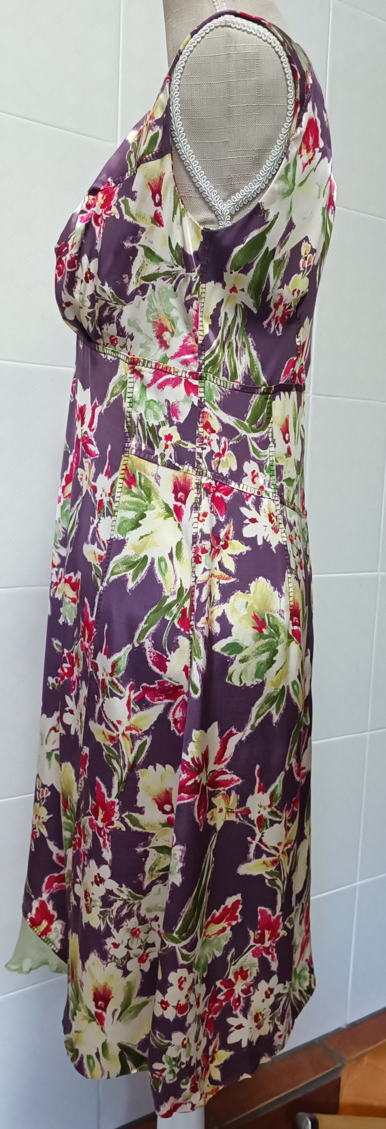 Jean Paul Gaultier 2000's - satin dark purple and floral midi dress Size M / US 6-8 / IT 42-44 - 10 Thumbnail