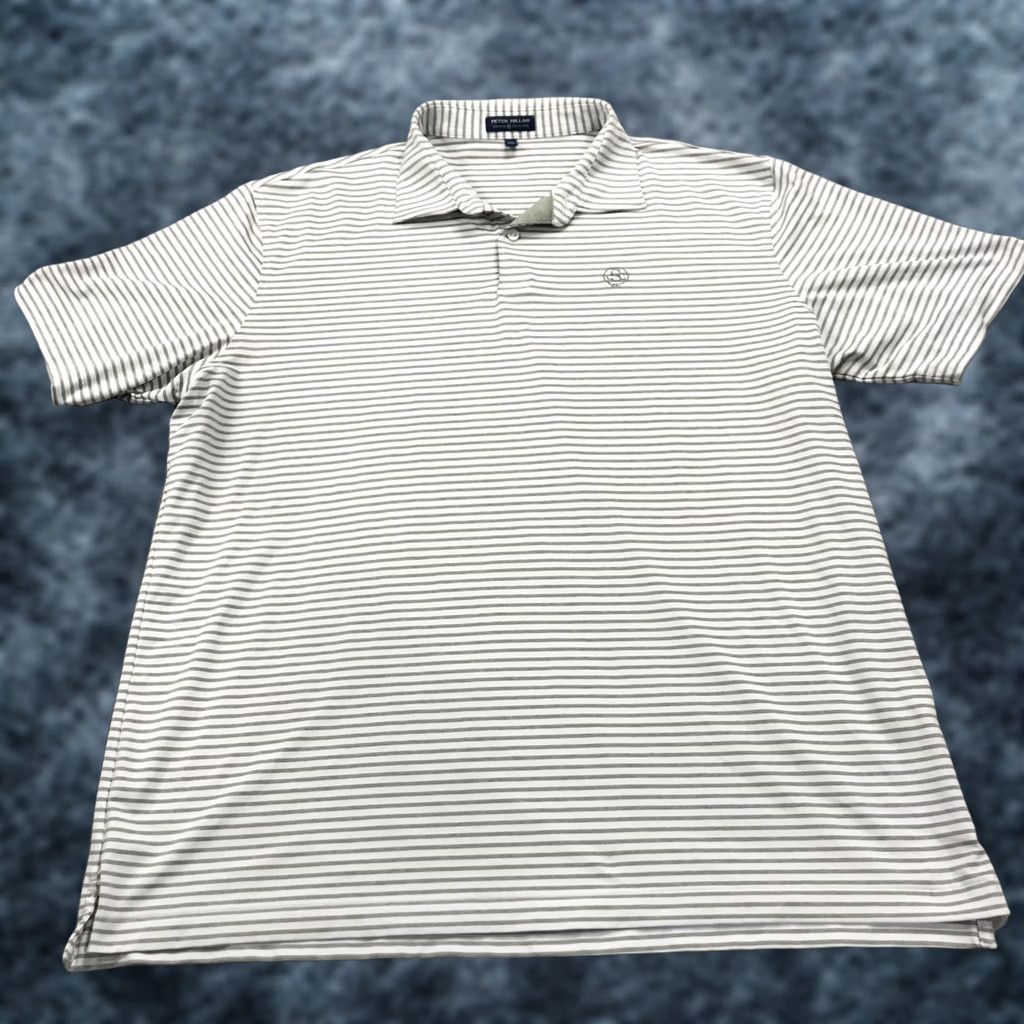 Peter Millar Peter Millar Polo Shirt Mens 2XL White Logo Crown Crafted Golf Skokie Striped Short Sleeve Collared Pullover Button Embroidered Summer Comfort Size US XXL / EU 58 / 5 - 1 Thumbnail