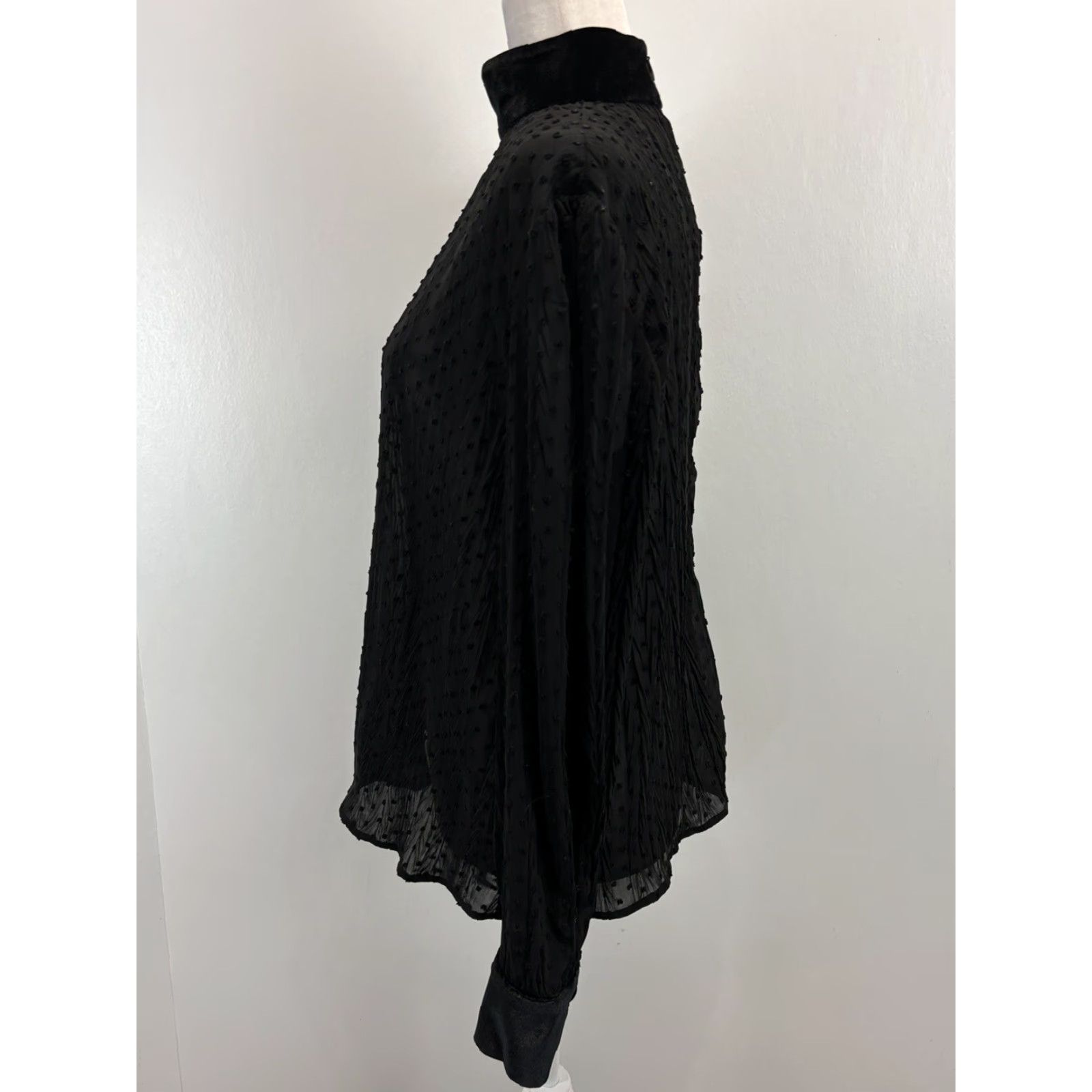 Velvet VINTAGE Mare Mare Blouse Shirt Women L Black Velvet Collar Cuffs Sheer Goth Size L / US 10 / IT 46 - 2 Thumbnail