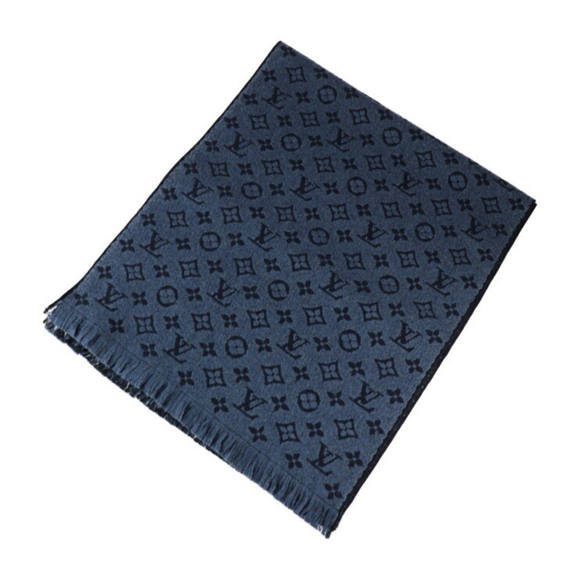 image of Louis Vuitton Echarpe Classic Monogram Scarf M78525 100% Wool Blue Marine, Women's
