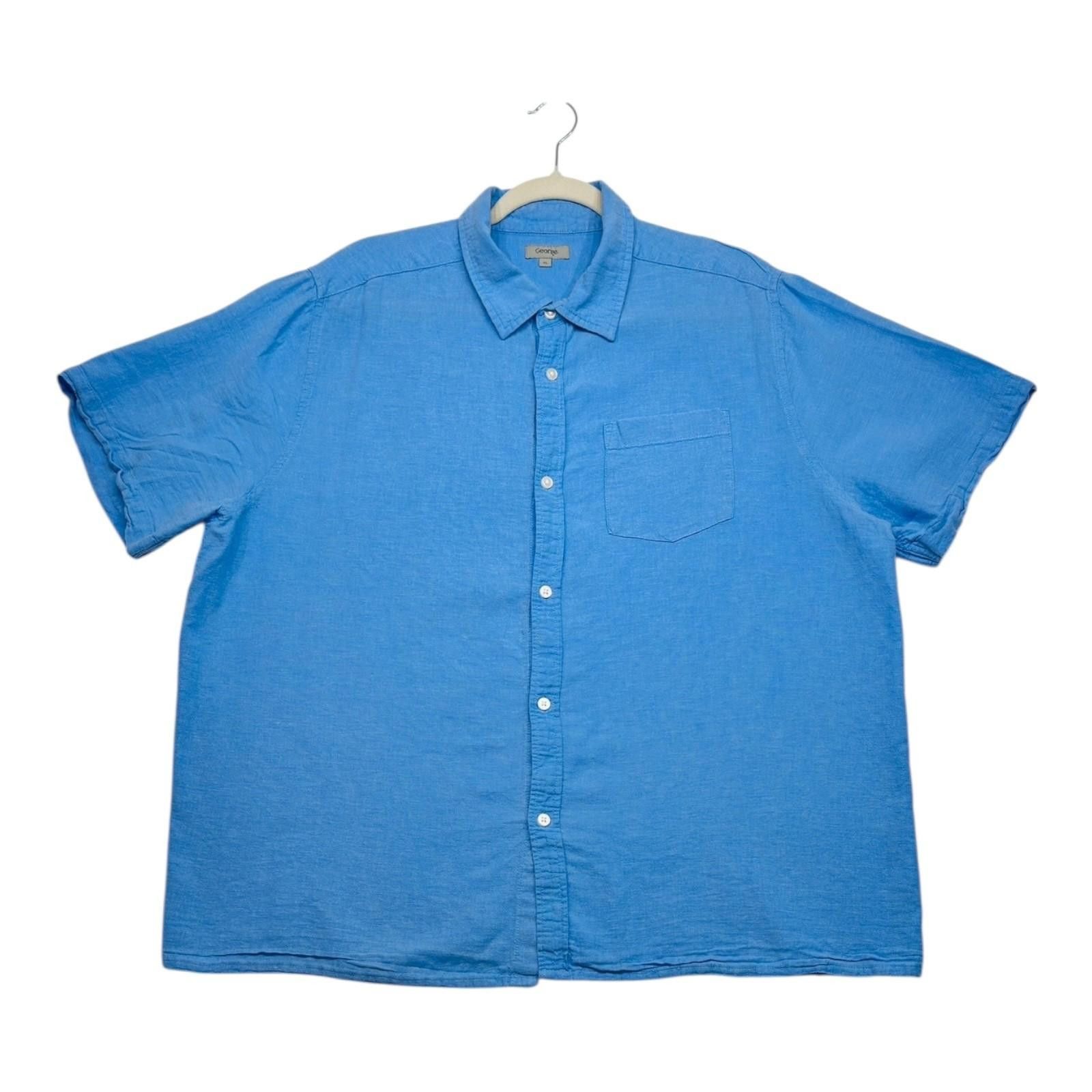George George Shirt Men's UK Size XL Blue Short Sleeve Linen Pocket Size US XL / EU 56 / 4 - 3 Thumbnail