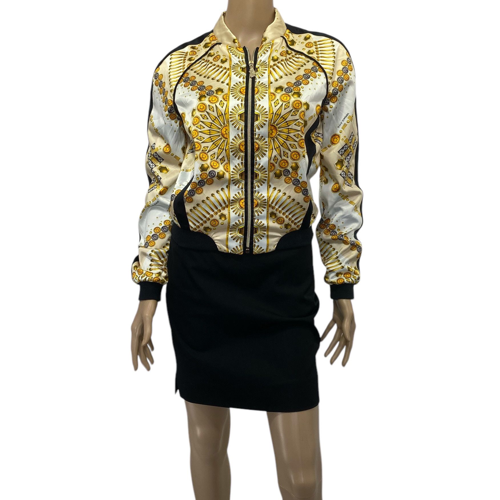 White Gold Black Baroque Printed Bomber Jacket
