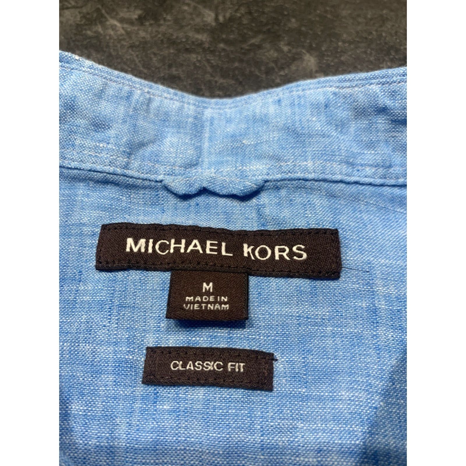 Michael Kors Michael Kors Men's Blue Linen Button-Up Shirt Long Sleeve Size M Classic Fit All Seasons Size US M / EU 48-50 / 2 - 7 Thumbnail