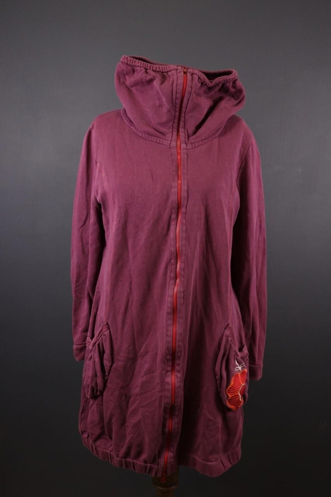 Deerberg Burgundy Floral High Neck Full Zip Sweater Size L