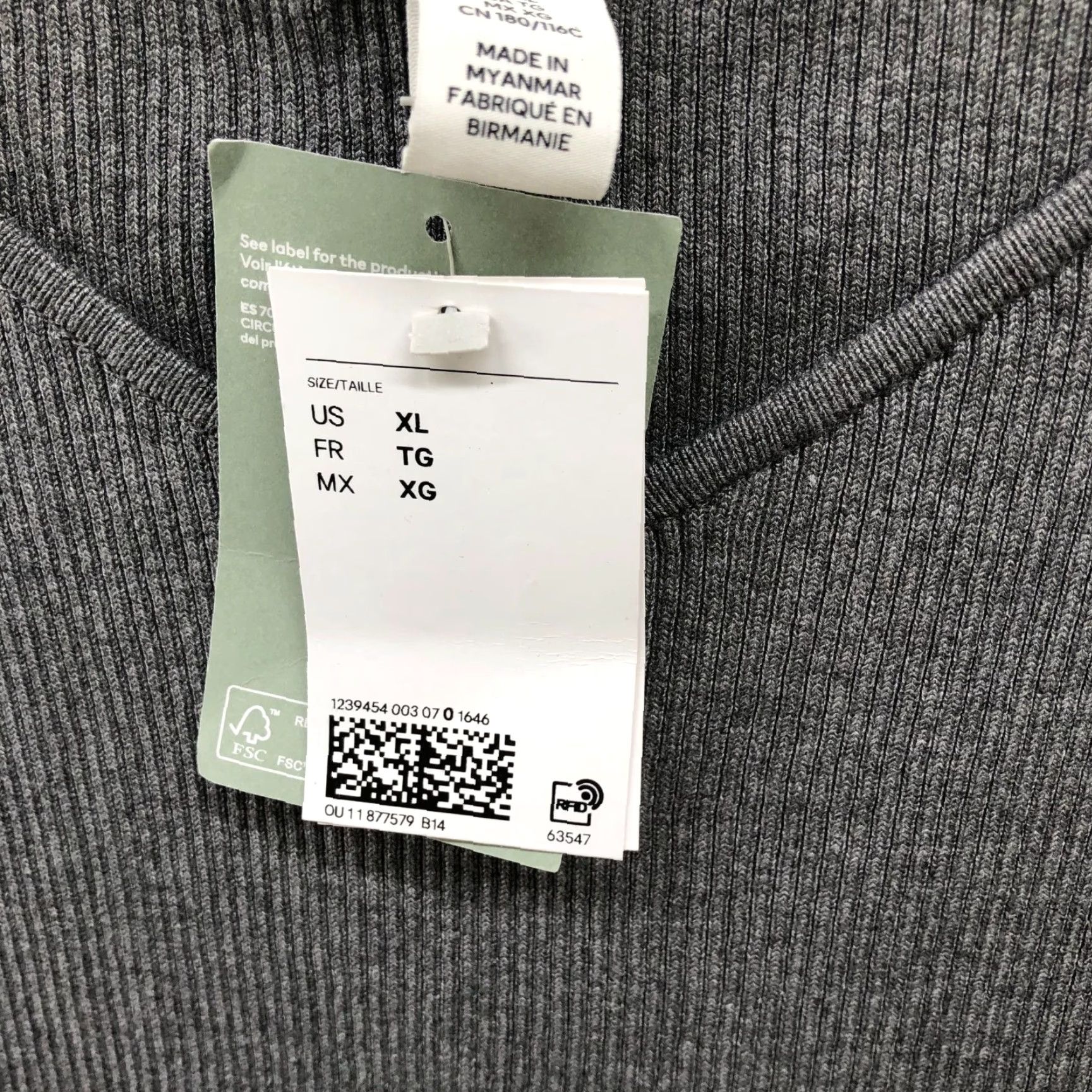 H&M NWT H&M V-Neck Ribbed Sweater Womens XL Gray Slim Fit Stretch Pullover Size XL / US 12-14 / IT 48-50 - 7 Thumbnail