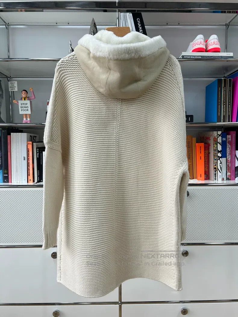 Loro Piana Loro Piana Cream White Lamb Fur Knit Jacket with Hood and Size S / US 4 / IT 40 - 4 Thumbnail