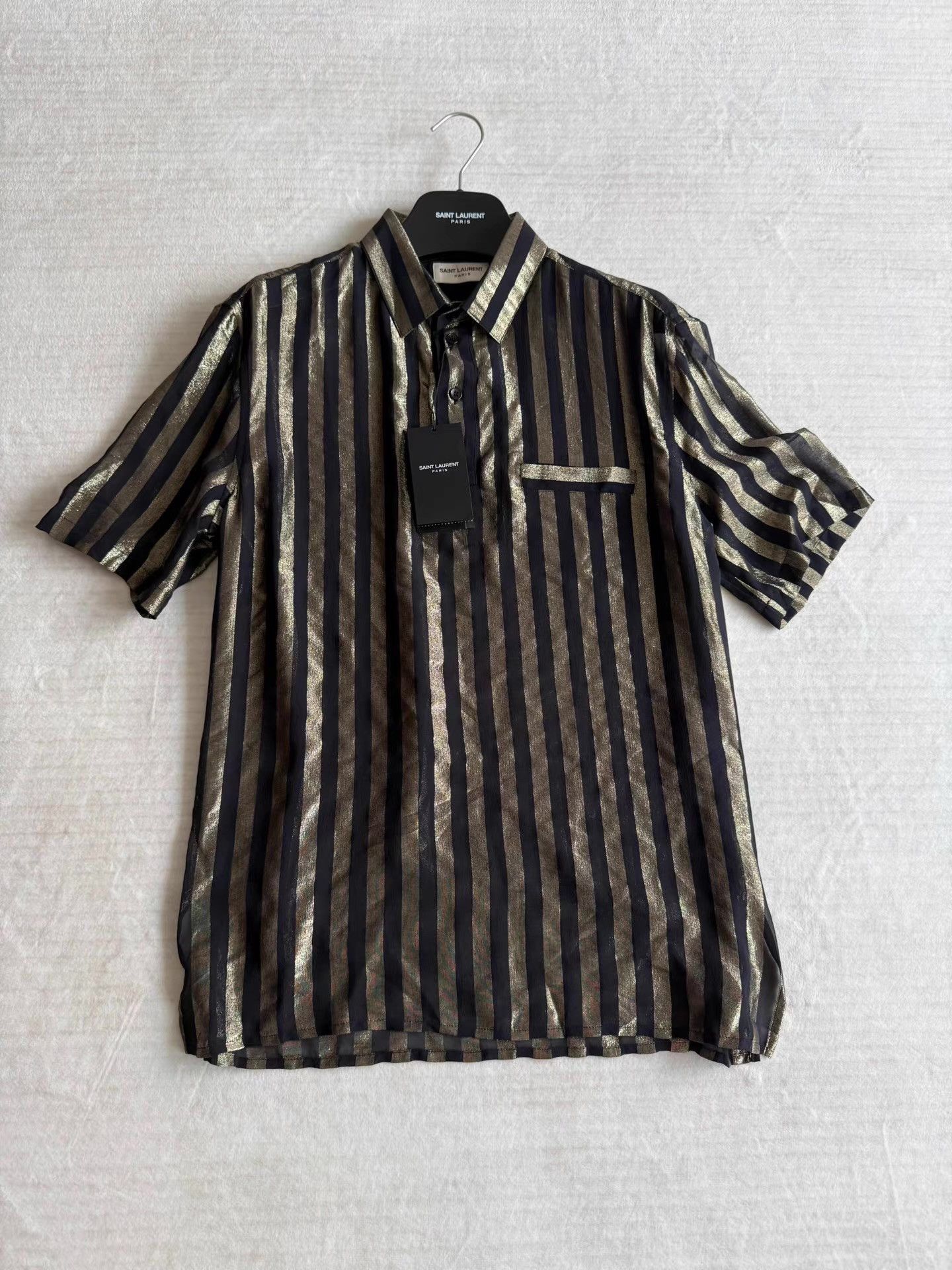 Saint Laurent Paris Saint Laurent Black and Gold Silk Shirt Ｑ23 Size US L / EU 52-54 / 3 - 6 Thumbnail