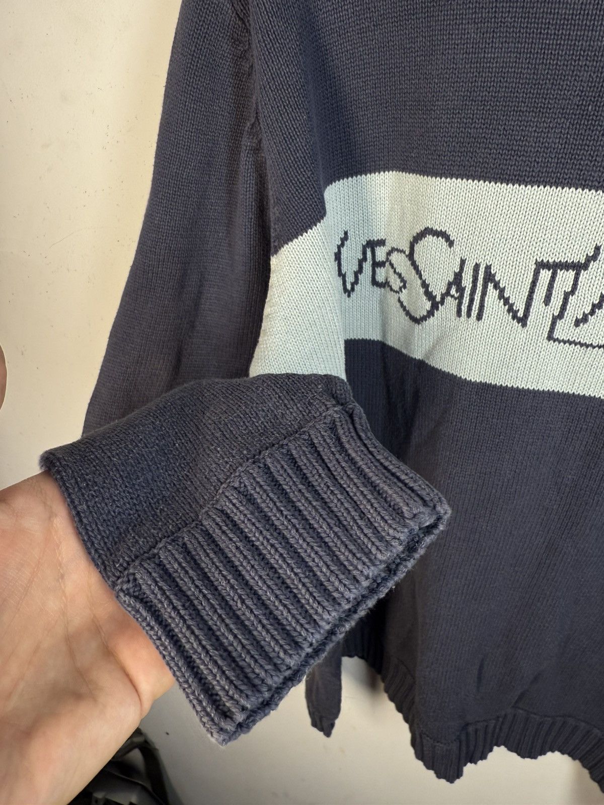 Yves Saint Laurent Royal Blue YSL Sweater Knit Big Logo Vintage Sweatshirt Rare Size US L / EU 52-54 / 3 - 11 Thumbnail